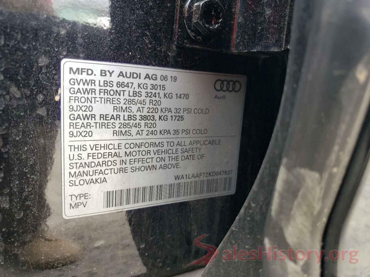 WA1LAAF72KD047637 2019 AUDI Q7