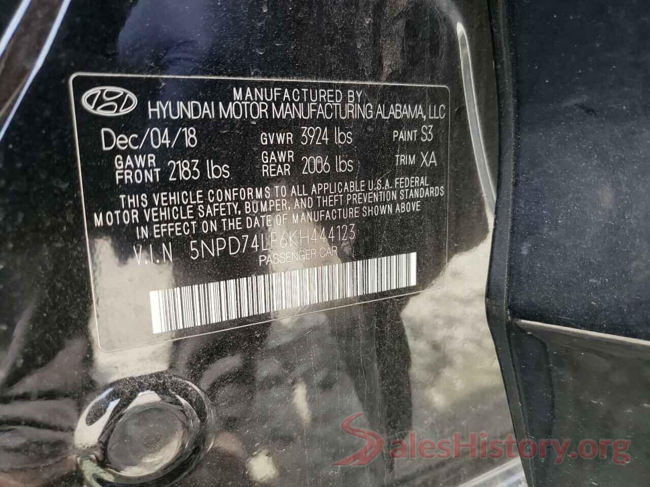 5NPD74LF6KH444123 2019 HYUNDAI ELANTRA