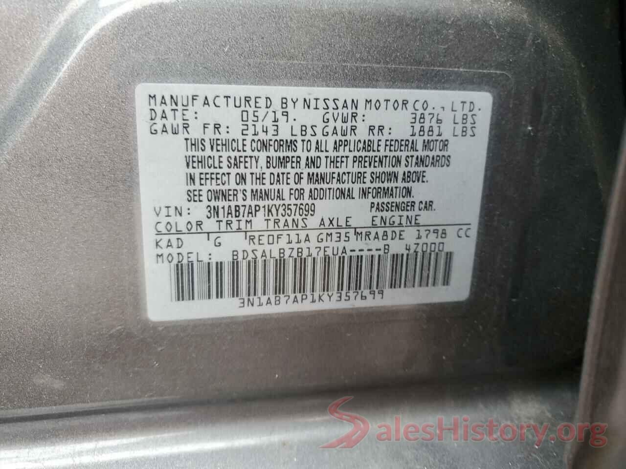 3N1AB7AP1KY357699 2019 NISSAN SENTRA