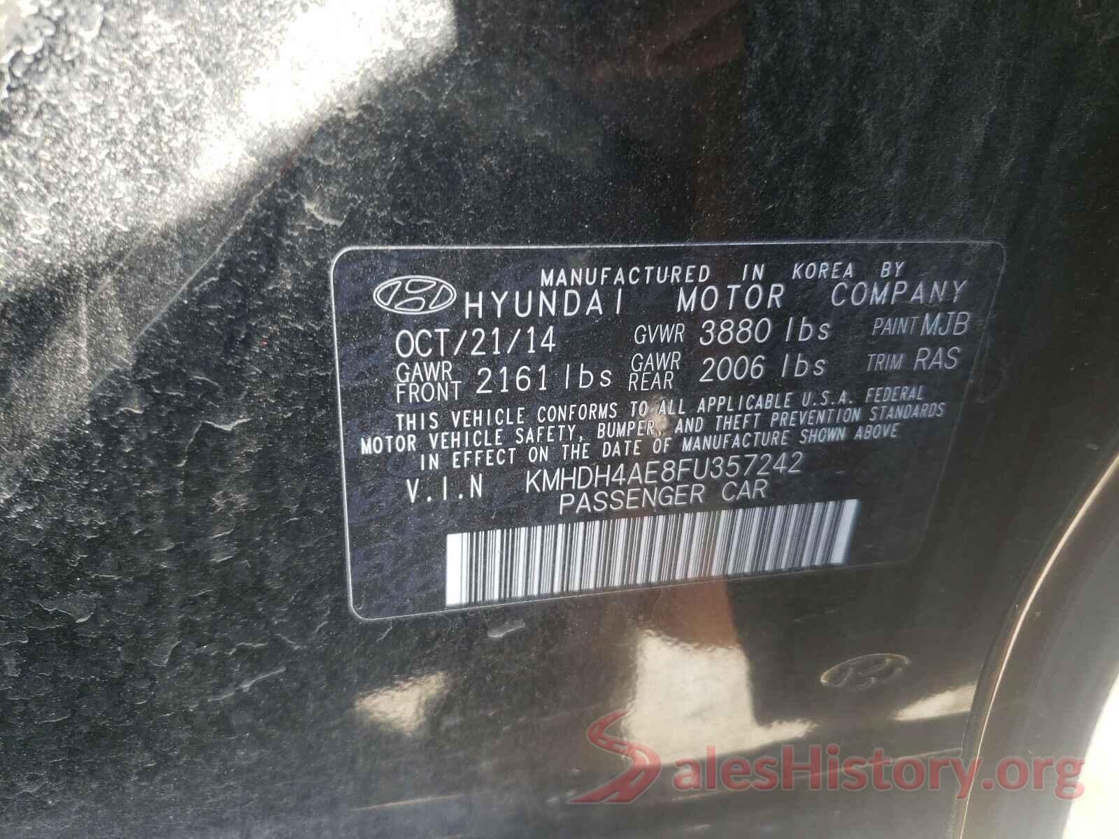 KMHDH4AE8FU357242 2015 HYUNDAI ELANTRA