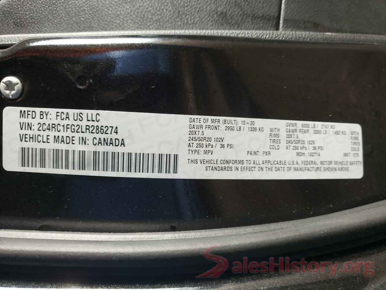 2C4RC1FG2LR286274 2020 CHRYSLER PACIFICA