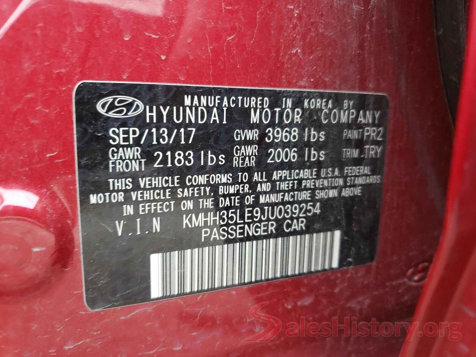 KMHH35LE9JU039254 2018 HYUNDAI ELANTRA