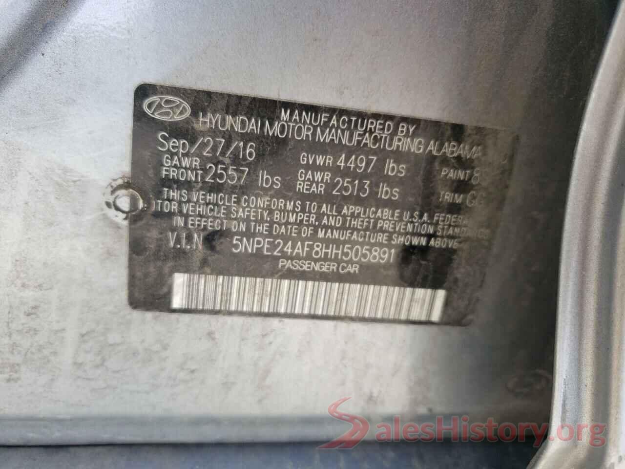 5NPE24AF8HH505891 2017 HYUNDAI SONATA