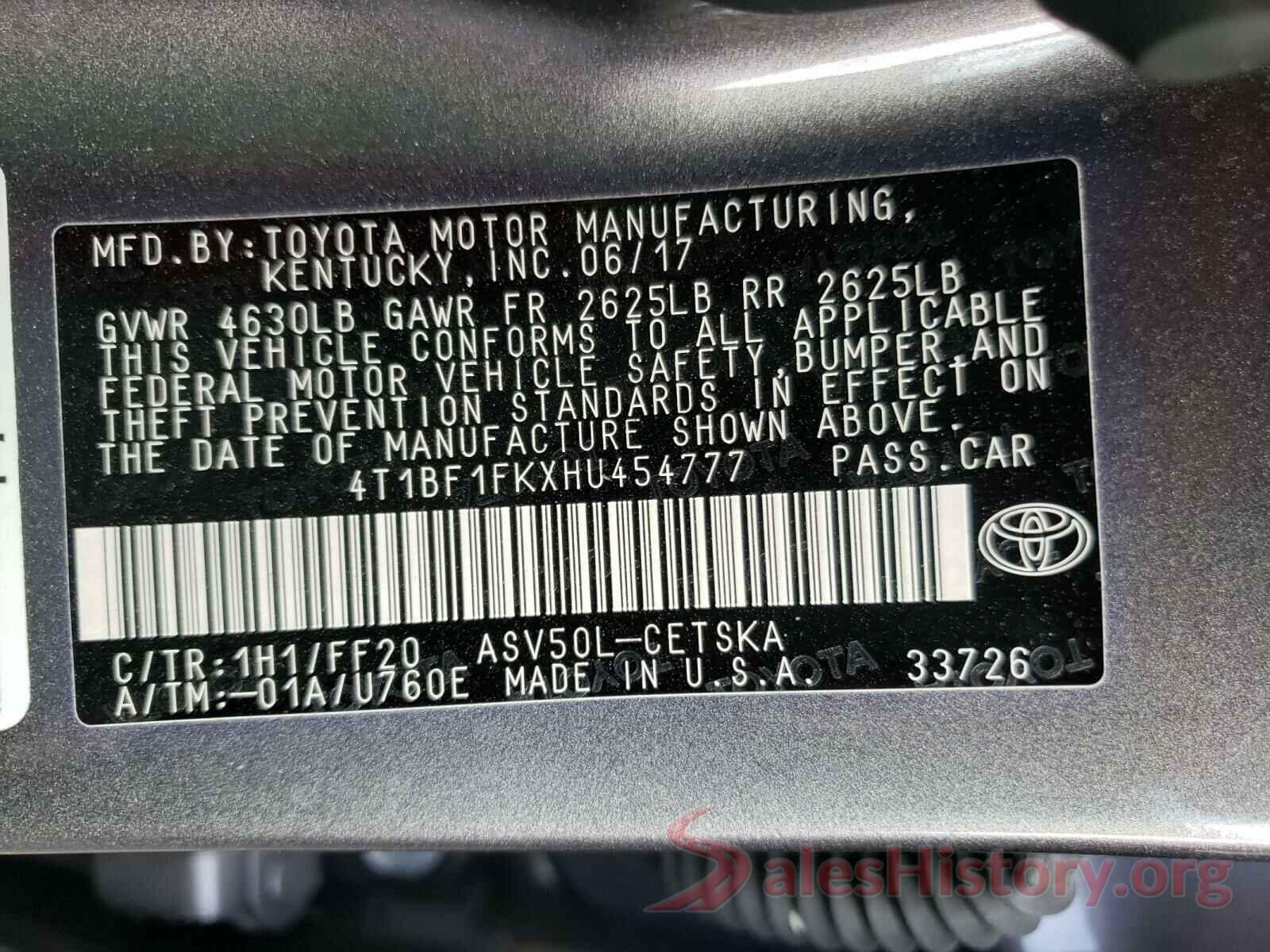 4T1BF1FKXHU454777 2017 TOYOTA CAMRY