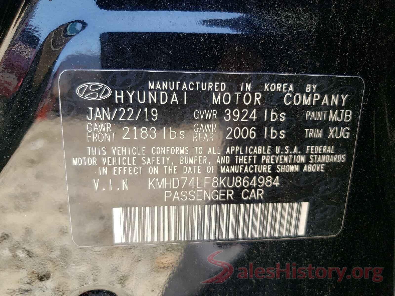 KMHD74LF8KU864984 2019 HYUNDAI ELANTRA