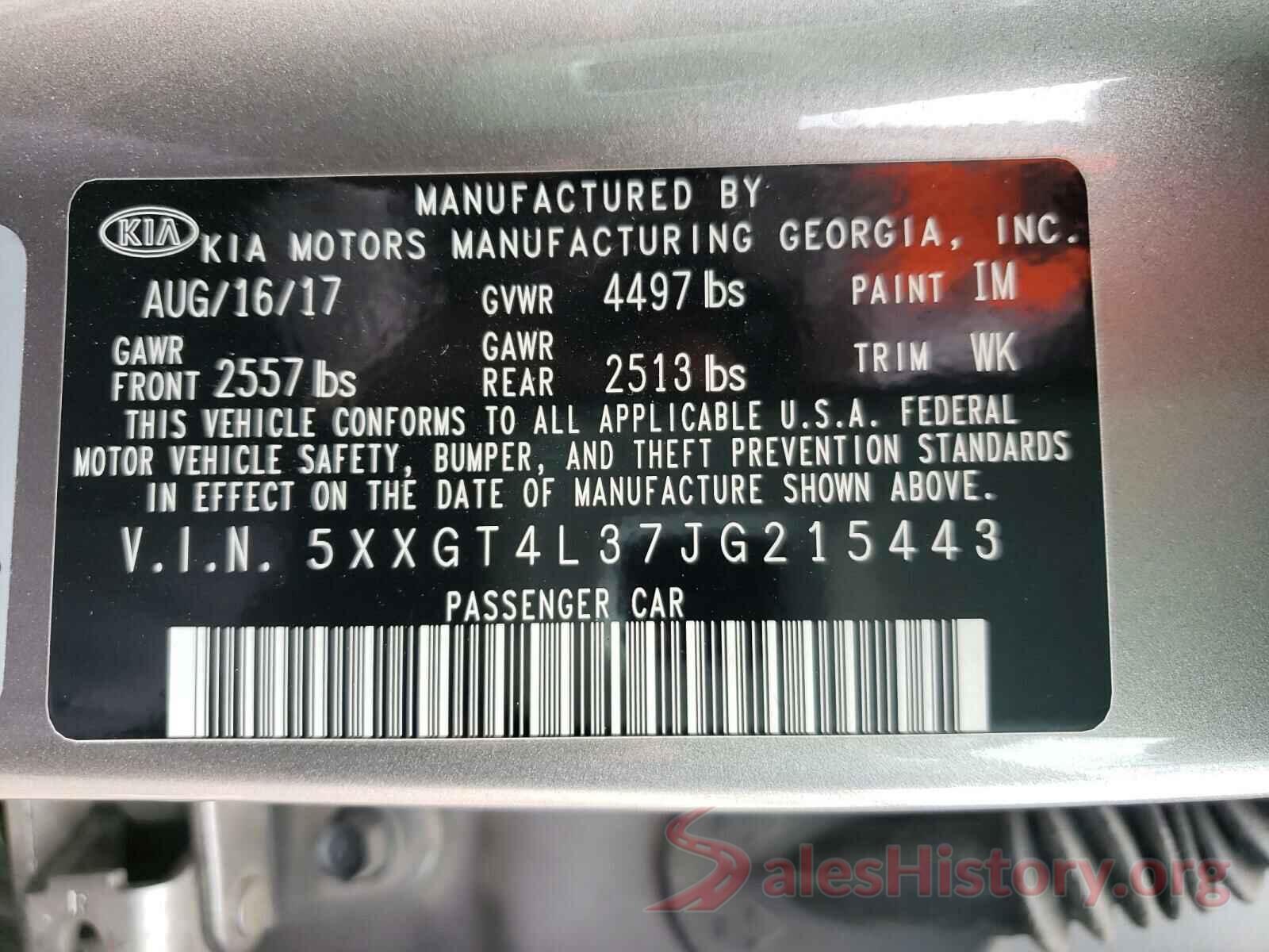 5XXGT4L37JG215443 2018 KIA OPTIMA