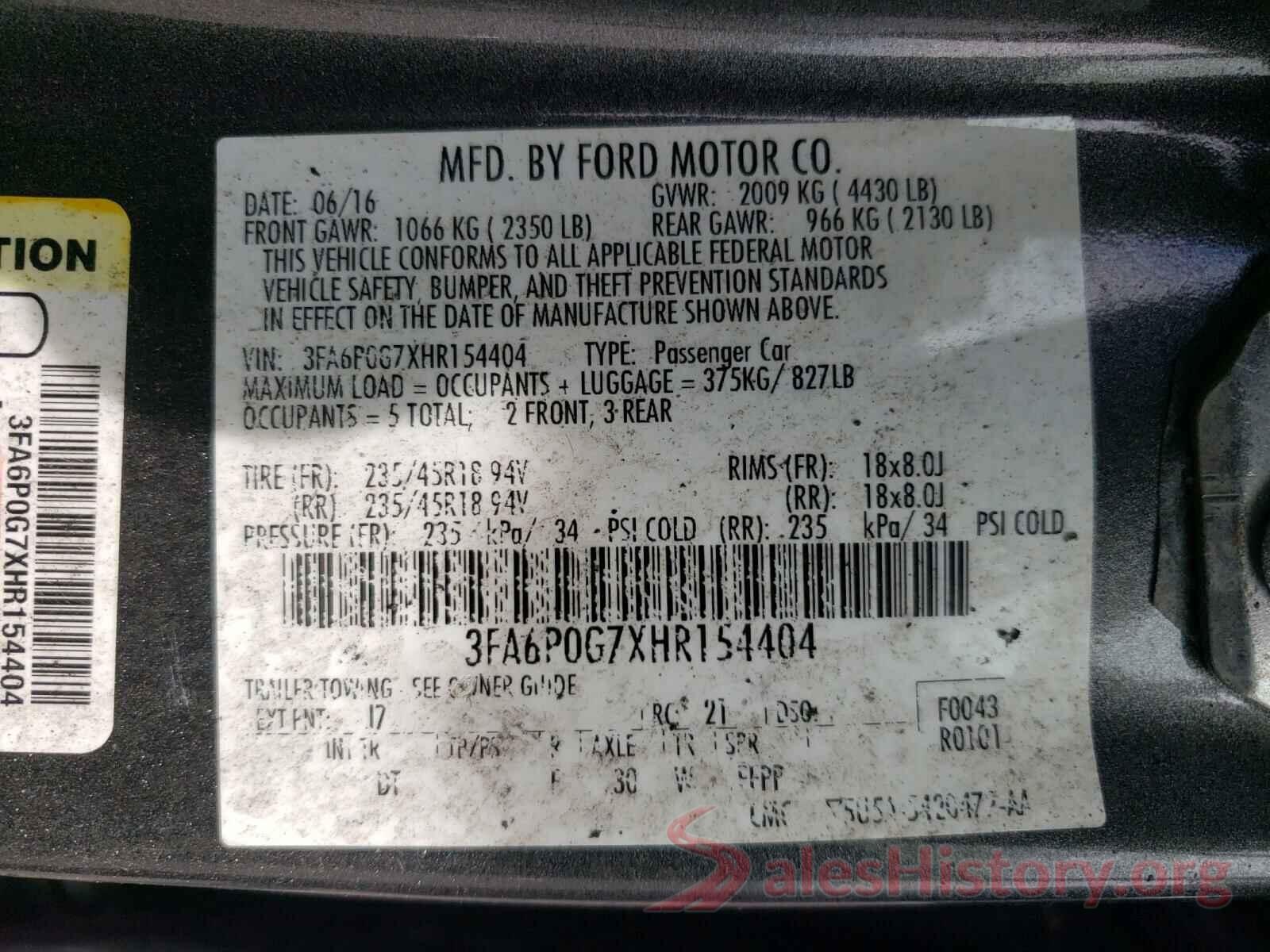 3FA6P0G7XHR154404 2017 FORD FUSION