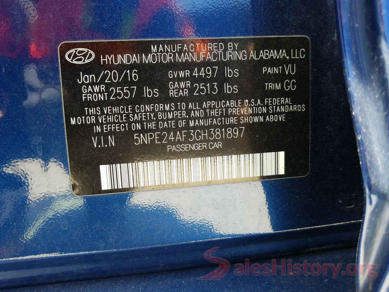 5NPE24AF3GH381897 2016 HYUNDAI SONATA