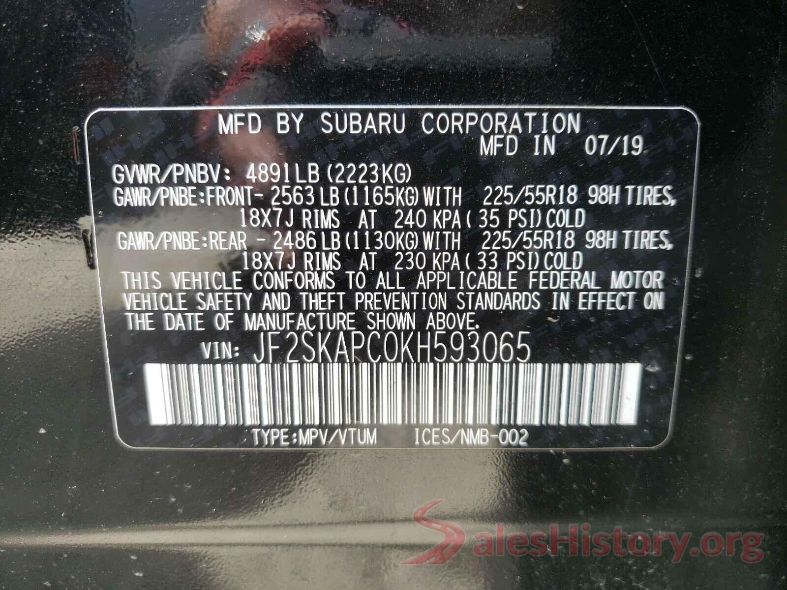 JF2SKAPC0KH593065 2019 SUBARU FORESTER