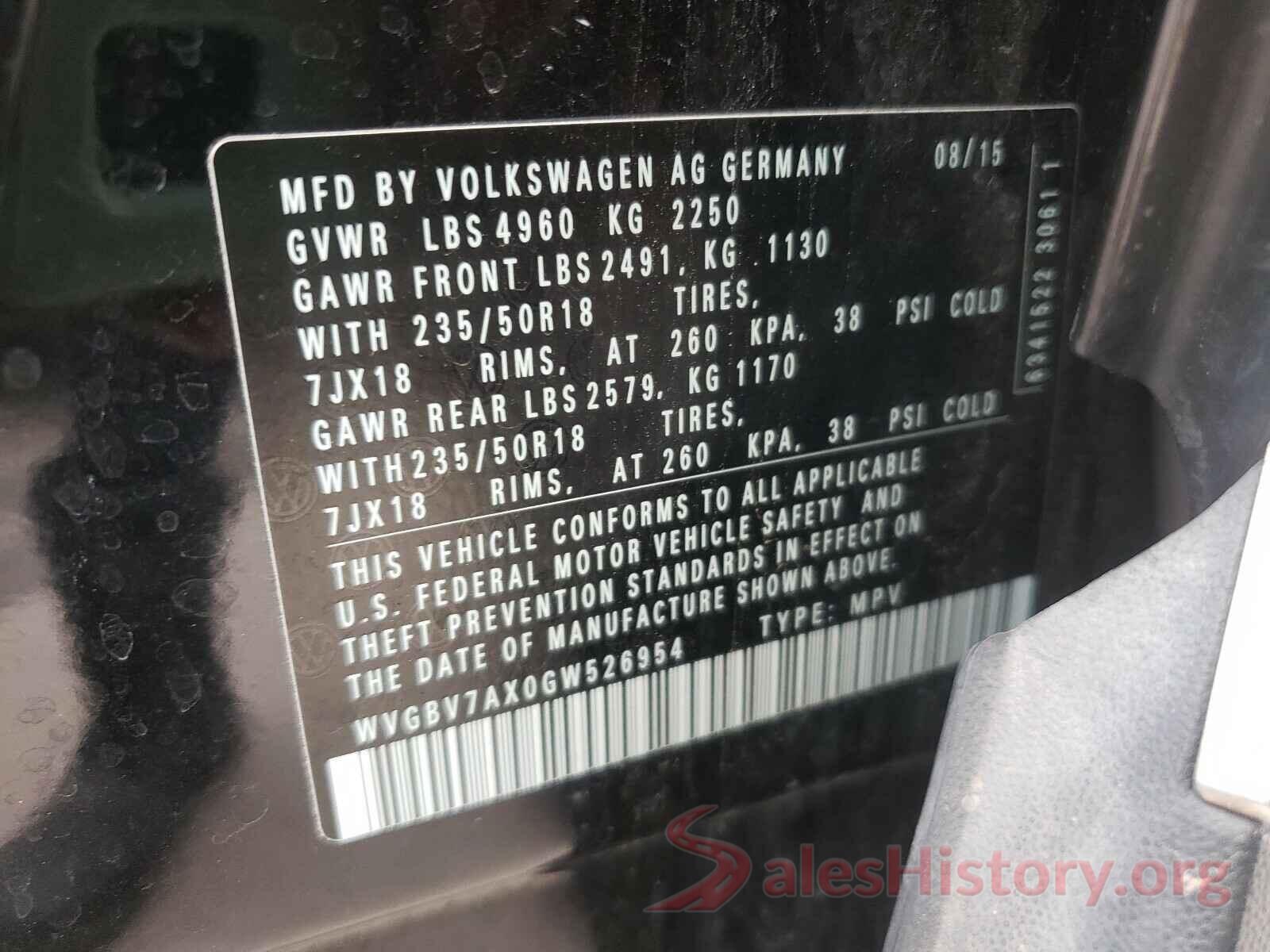 WVGBV7AX0GW526954 2016 VOLKSWAGEN TIGUAN