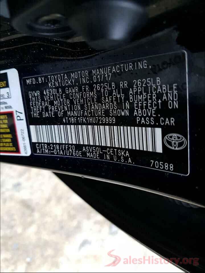 4T1BF1FK1HU729999 2017 TOYOTA CAMRY