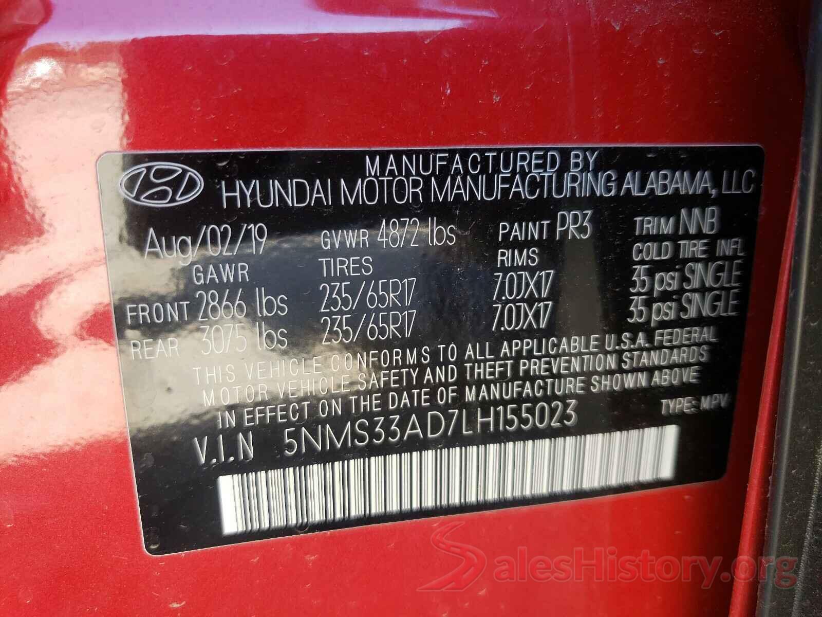 5NMS33AD7LH155023 2020 HYUNDAI SANTA FE