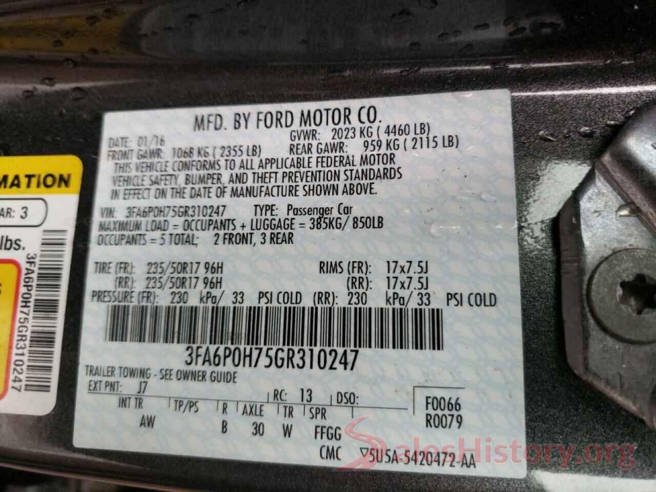 3FA6P0H75GR310247 2016 FORD FUSION