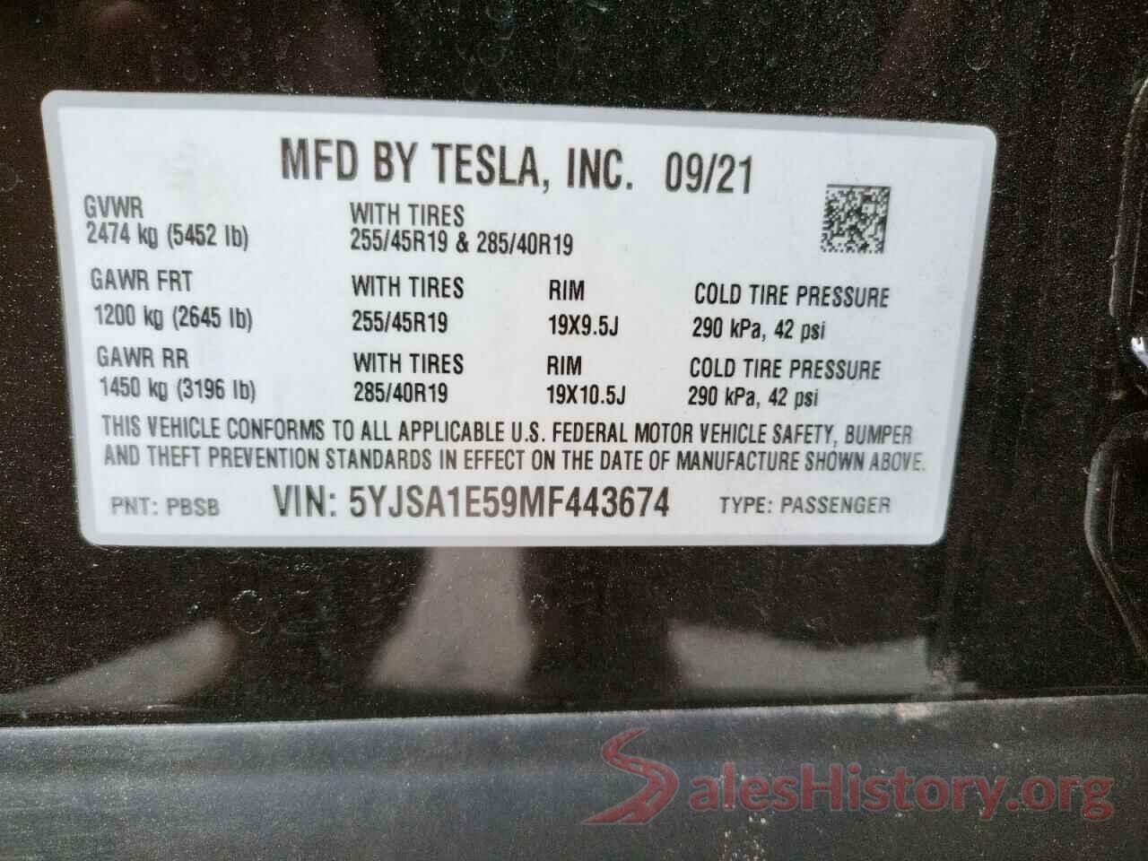 5YJSA1E59MF443674 2021 TESLA MODEL S