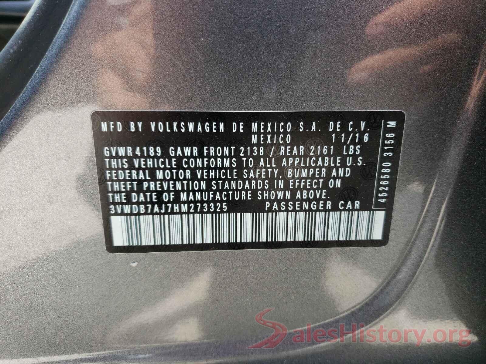 3VWDB7AJ7HM273325 2017 VOLKSWAGEN JETTA