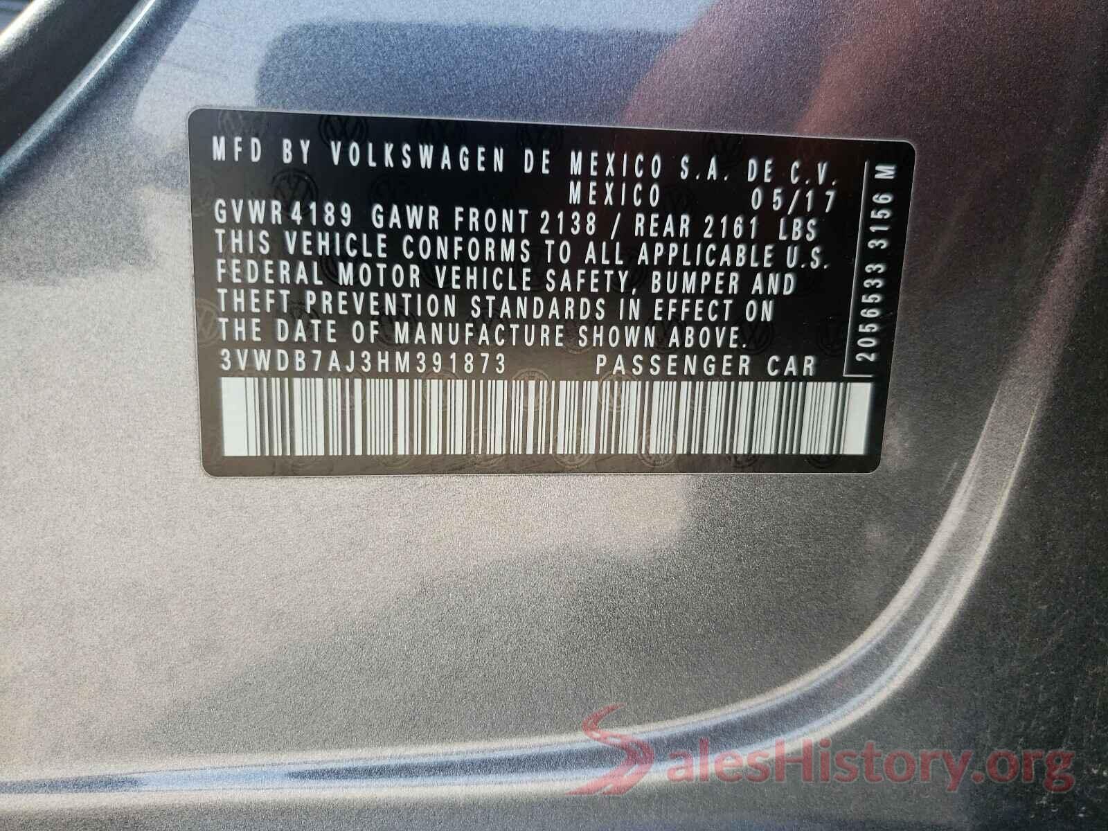 3VWDB7AJ3HM391873 2017 VOLKSWAGEN JETTA