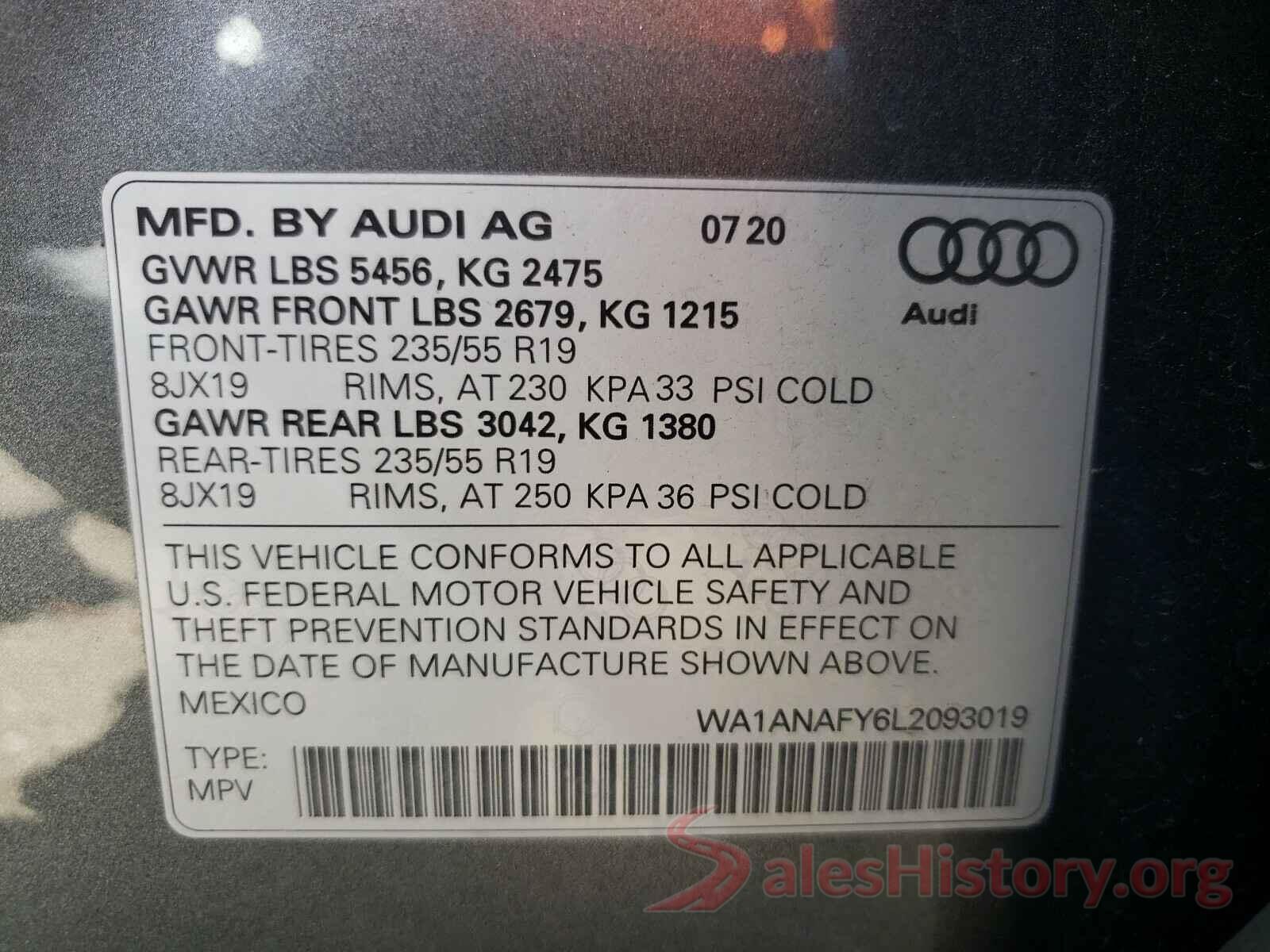 WA1ANAFY6L2093019 2020 AUDI Q5