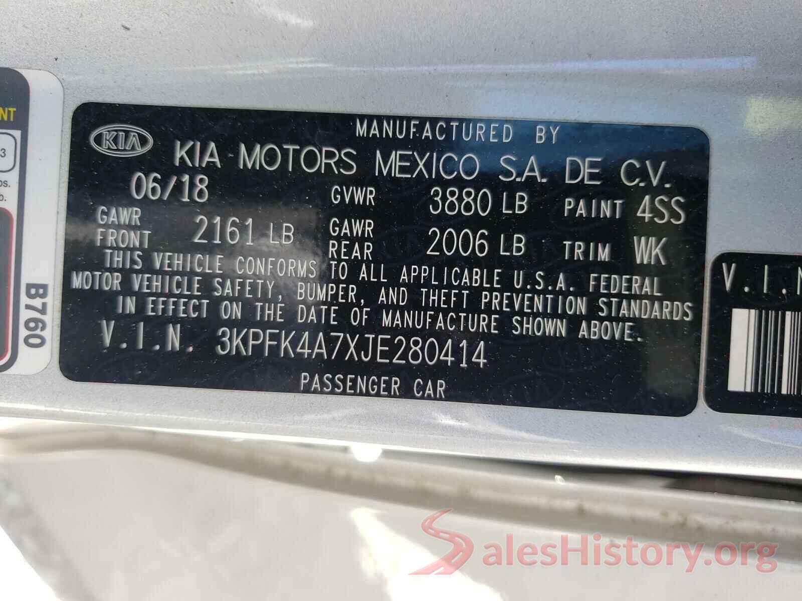 3KPFK4A7XJE280414 2018 KIA FORTE