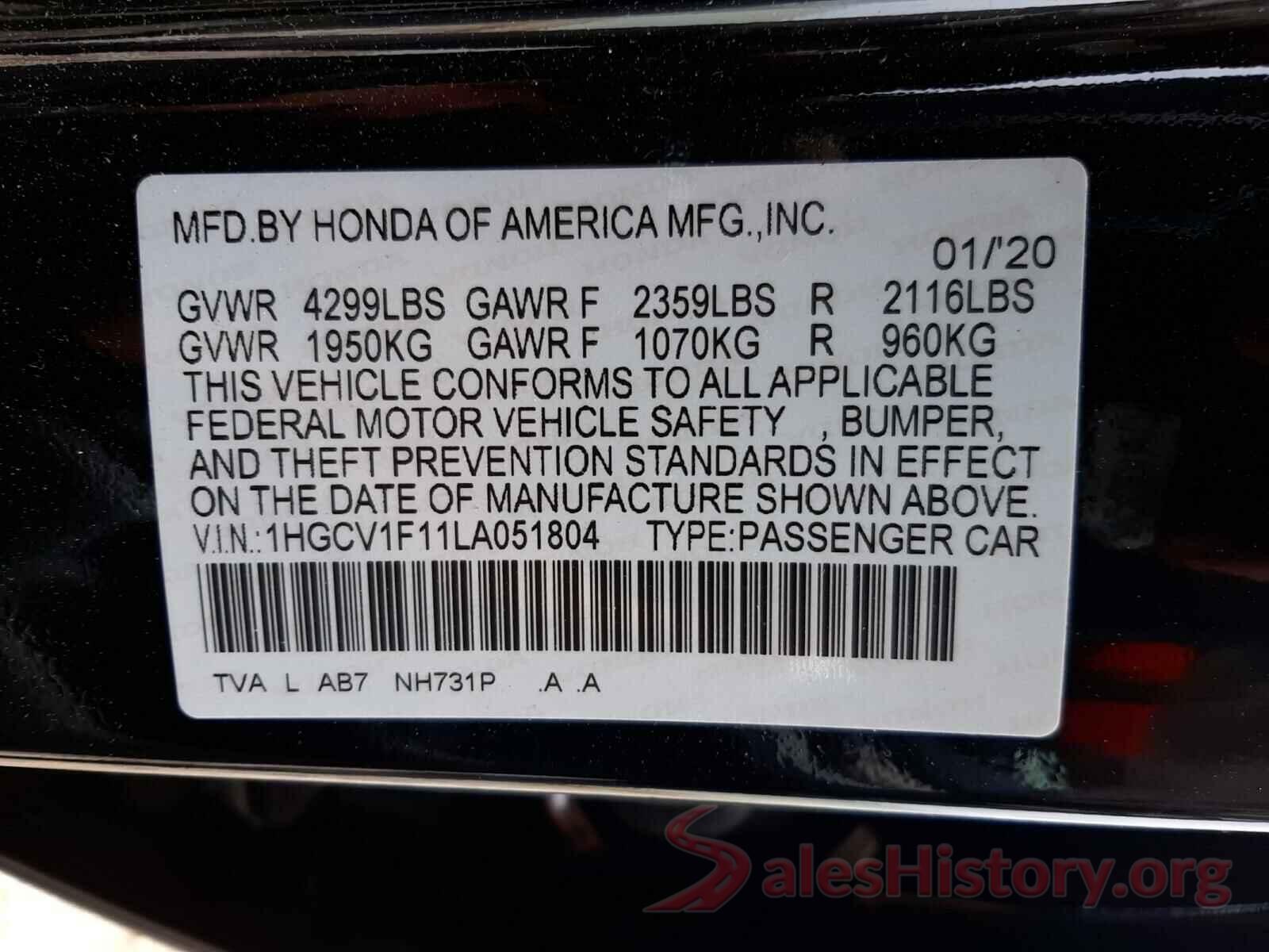 1HGCV1F11LA051804 2020 HONDA ACCORD