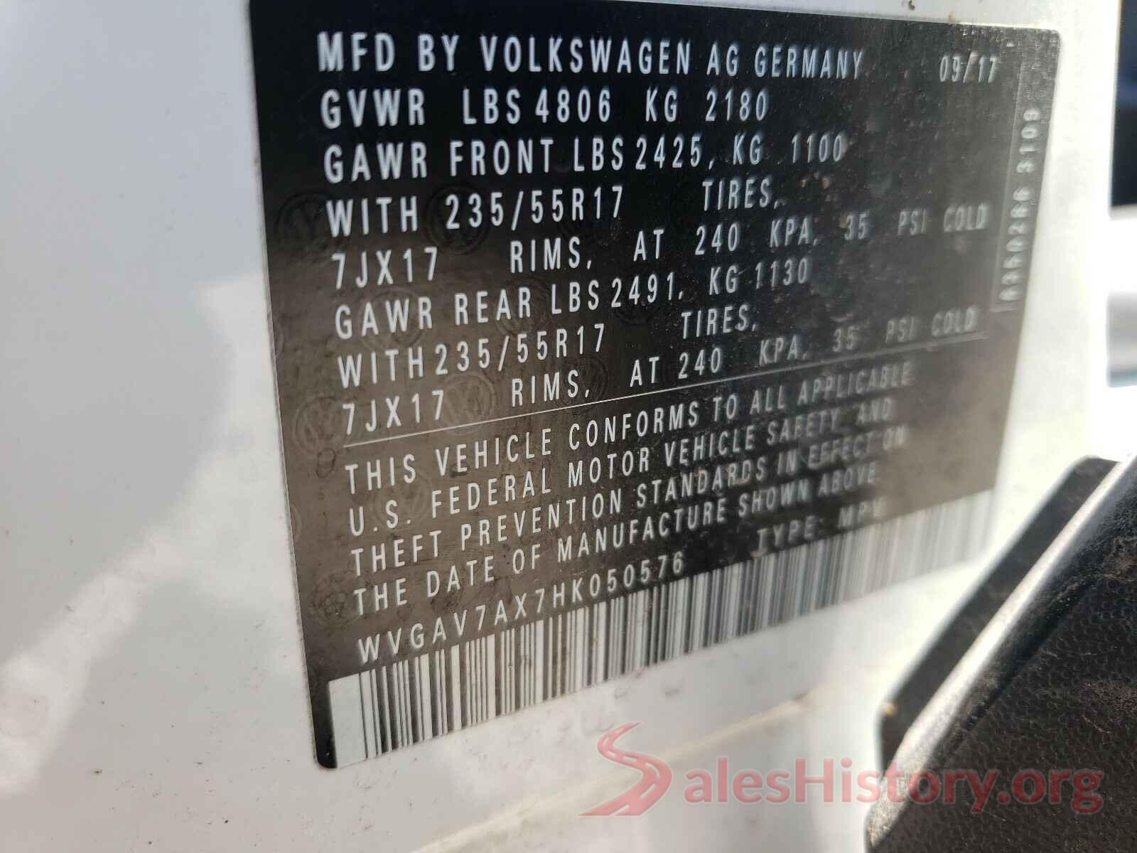 WVGAV7AX7HK050576 2017 VOLKSWAGEN TIGUAN