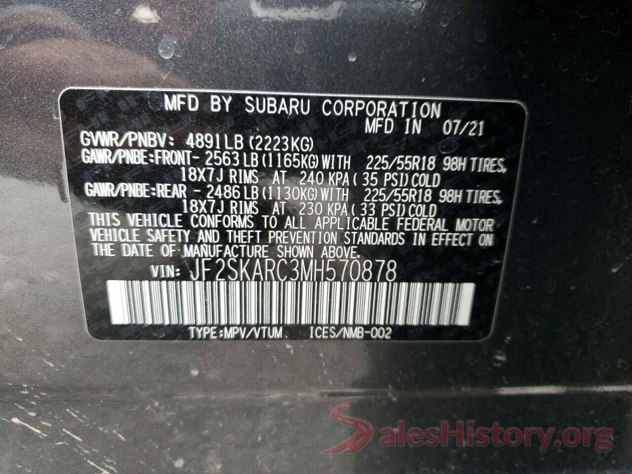 JF2SKARC3MH570878 2021 SUBARU FORESTER