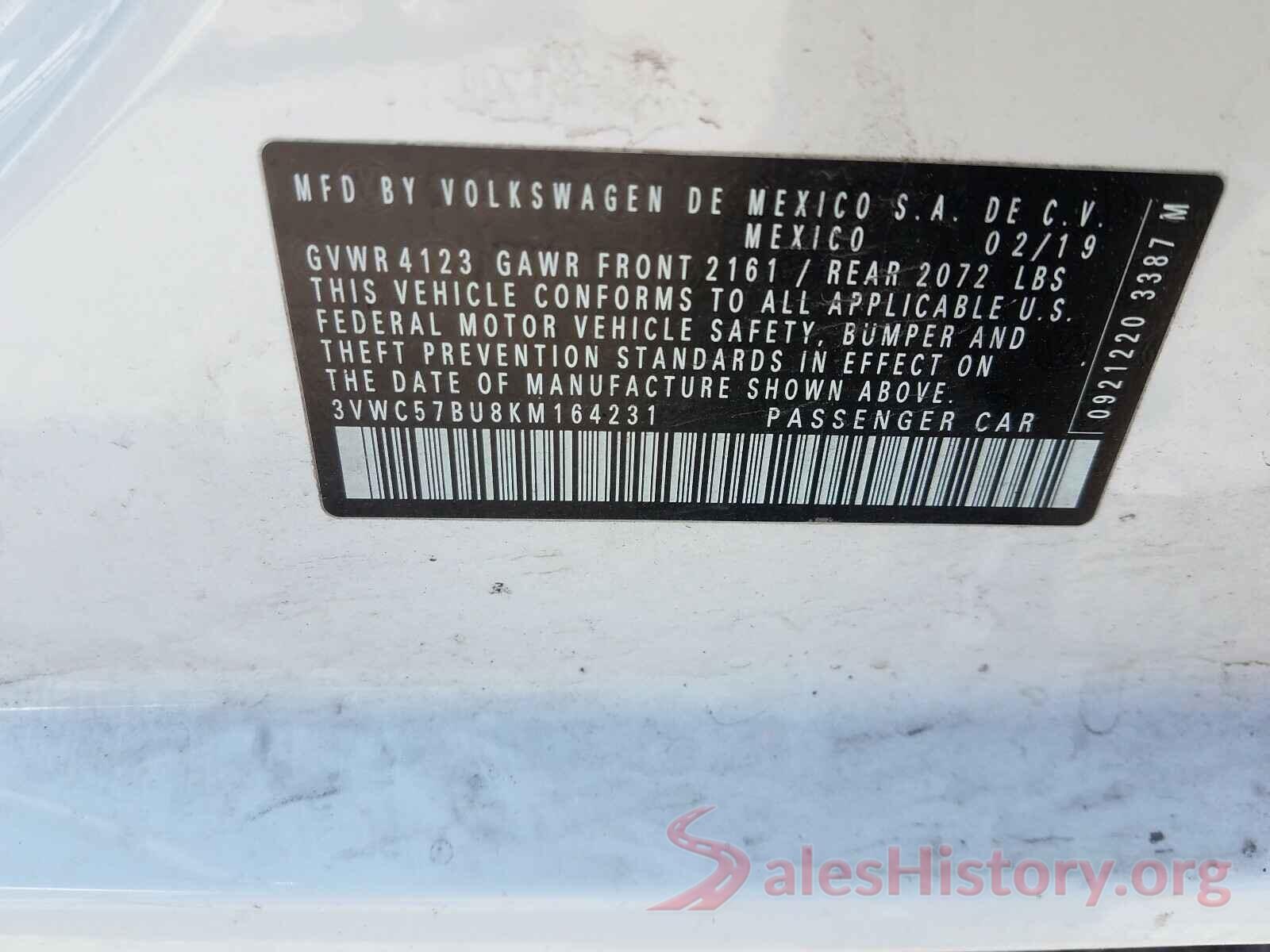 3VWC57BU8KM164231 2019 VOLKSWAGEN JETTA