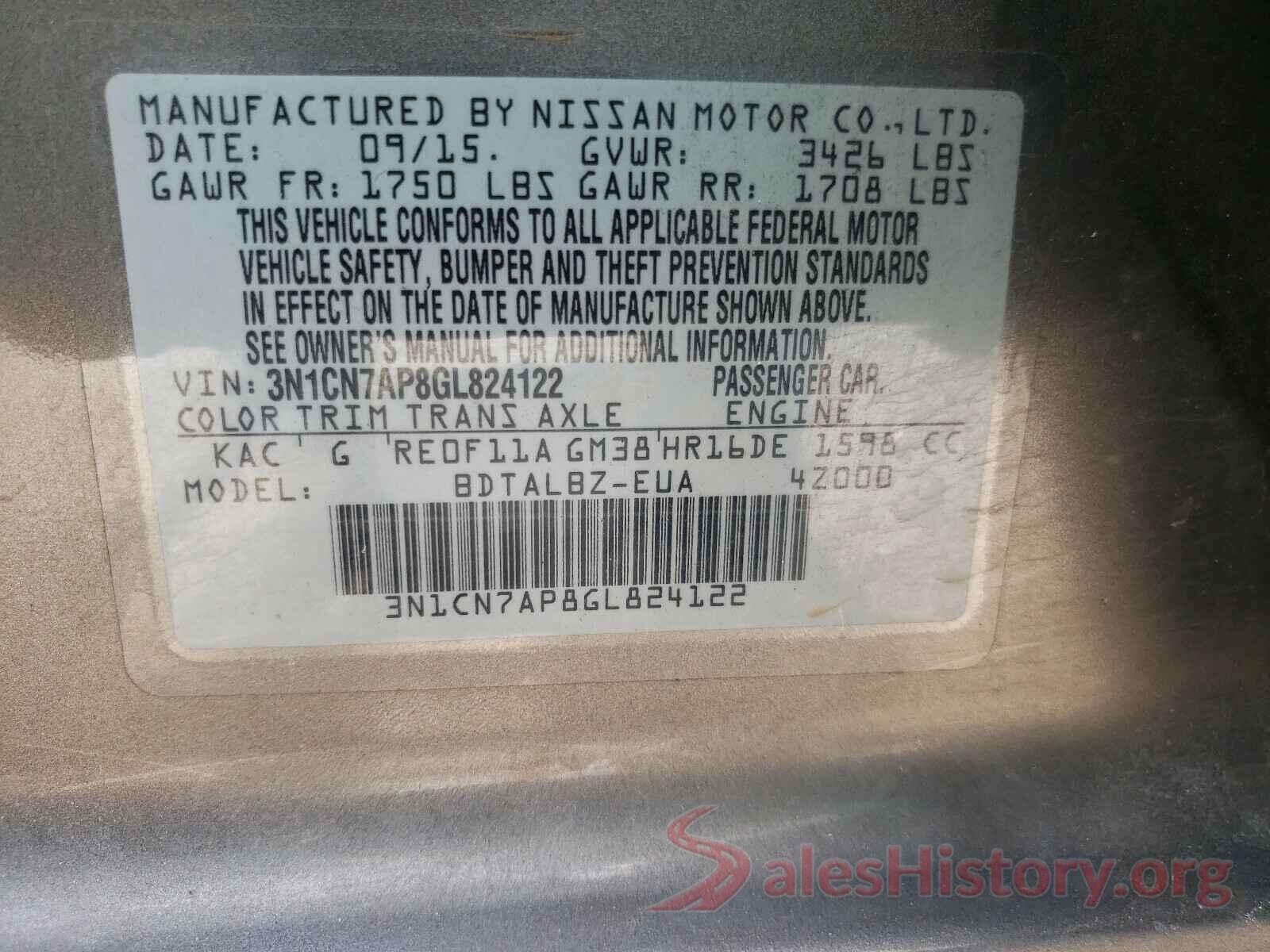 3N1CN7AP8GL824122 2016 NISSAN VERSA