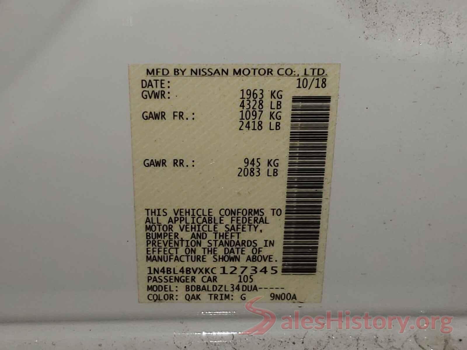 1N4BL4BVXKC127345 2019 NISSAN ALTIMA