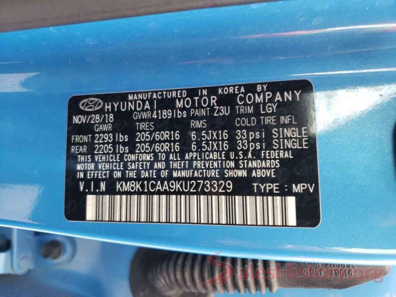 KM8K1CAA9KU273329 2019 HYUNDAI KONA