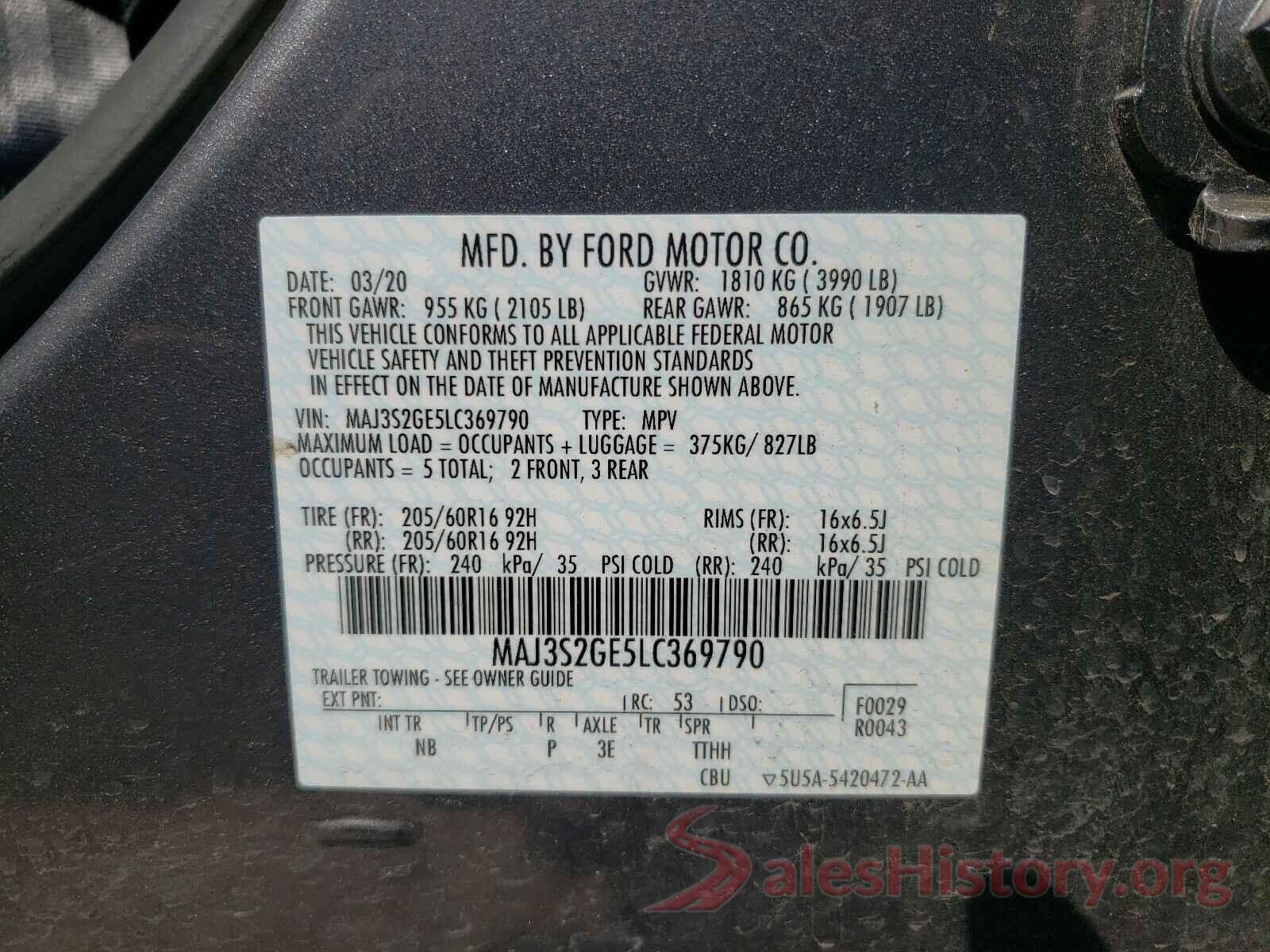 MAJ3S2GE5LC369790 2020 FORD ALL OTHER