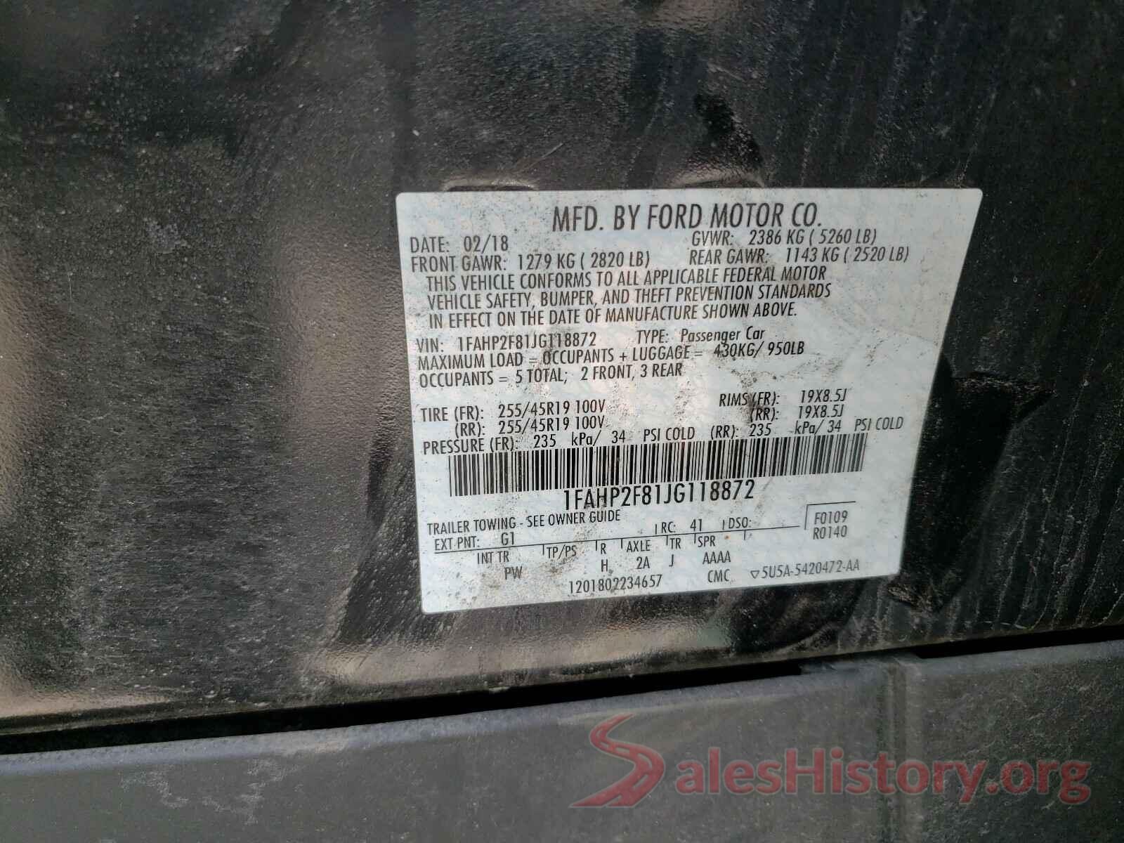 1FAHP2F81JG118872 2018 FORD TAURUS