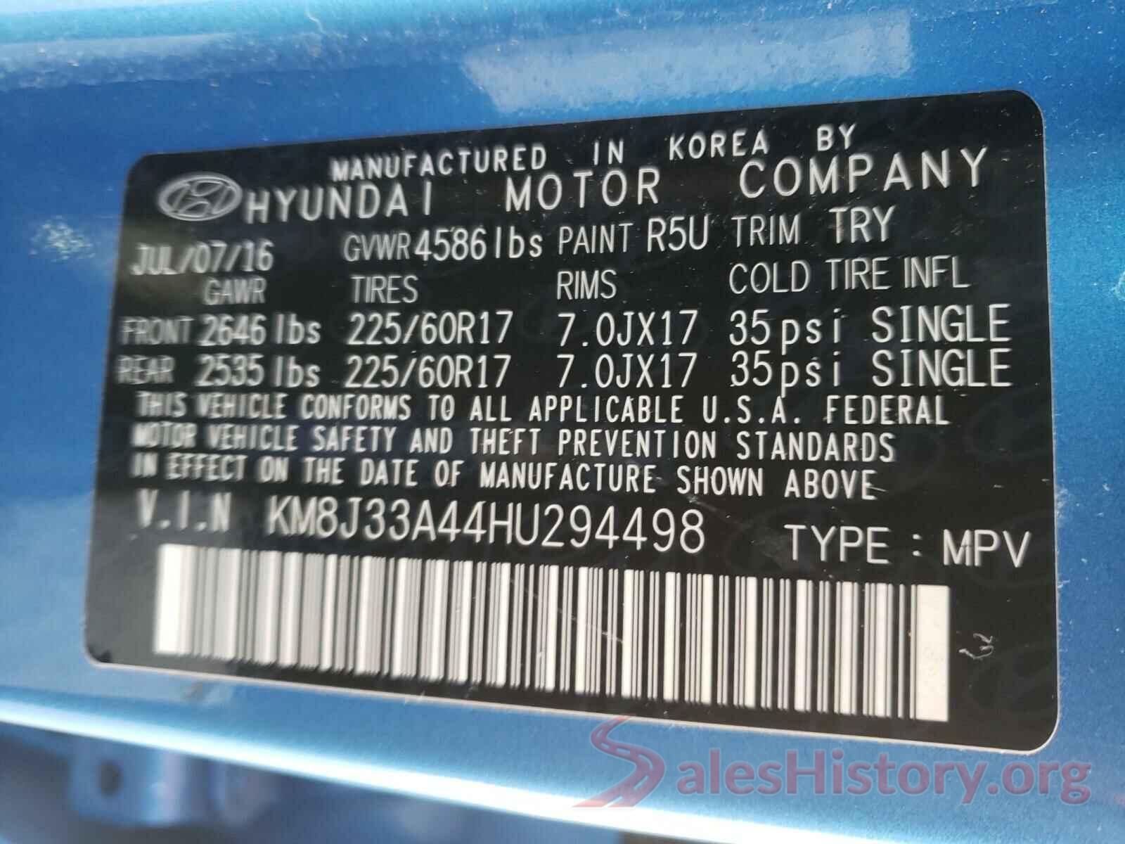 KM8J33A44HU294498 2017 HYUNDAI TUCSON