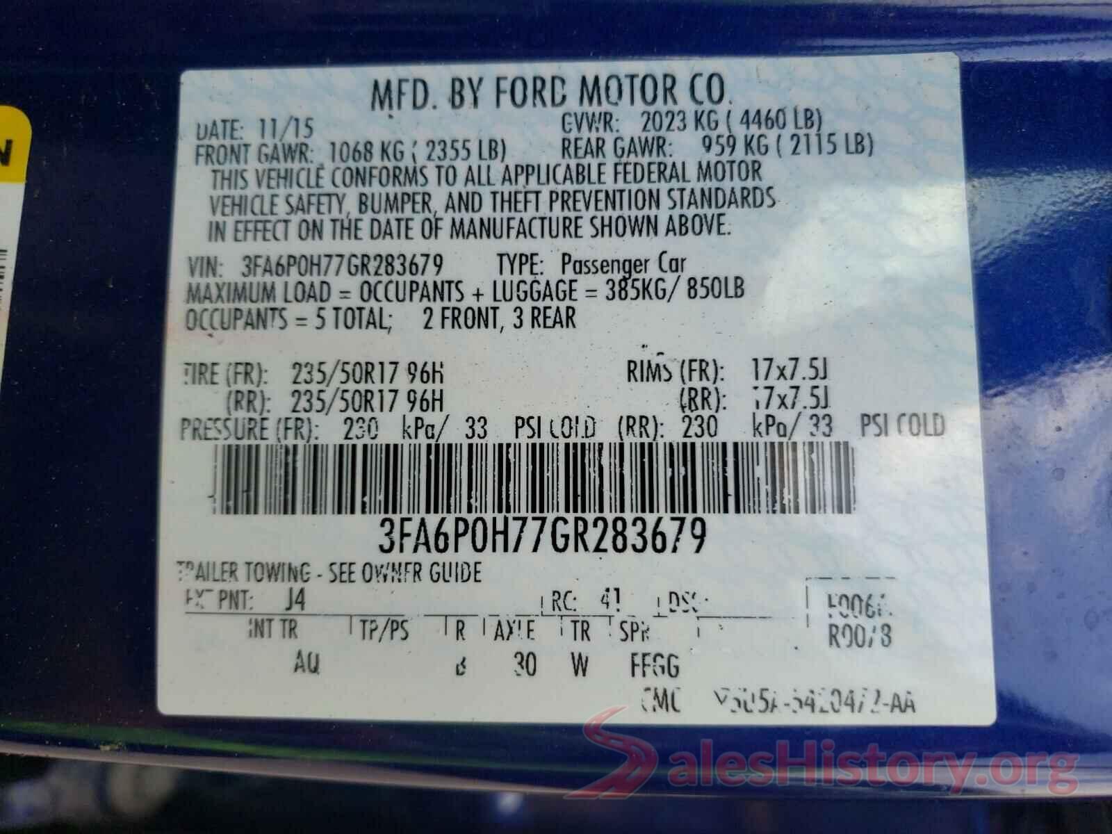 3FA6P0H77GR283679 2016 FORD FUSION