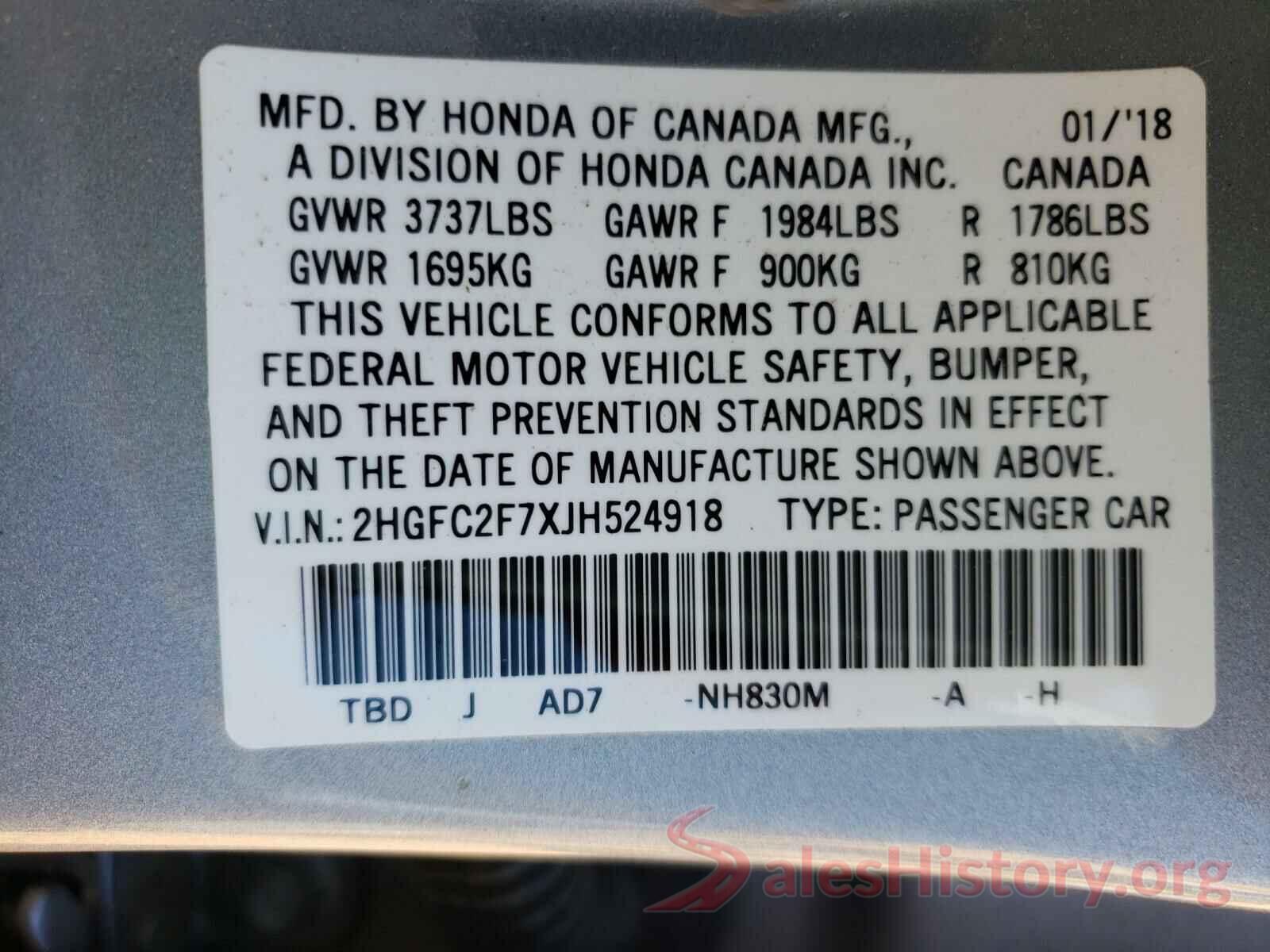 2HGFC2F7XJH524918 2018 HONDA CIVIC