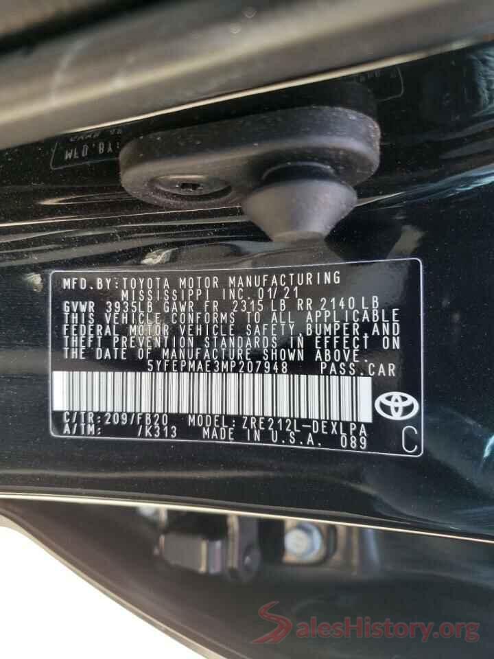 5YFEPMAE3MP207948 2021 TOYOTA COROLLA