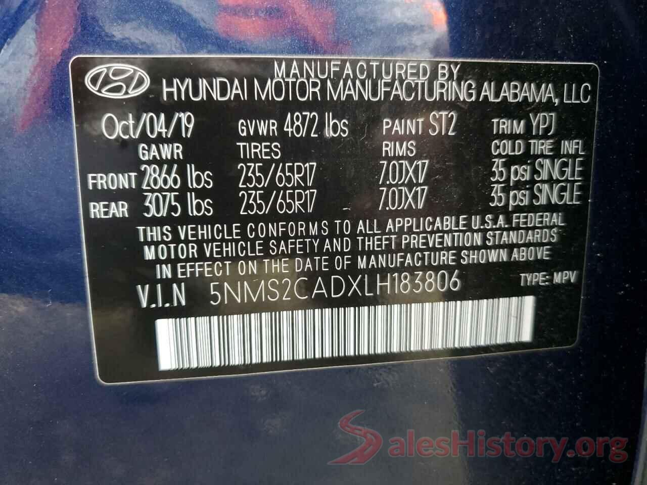 5NMS2CADXLH183806 2020 HYUNDAI SANTA FE