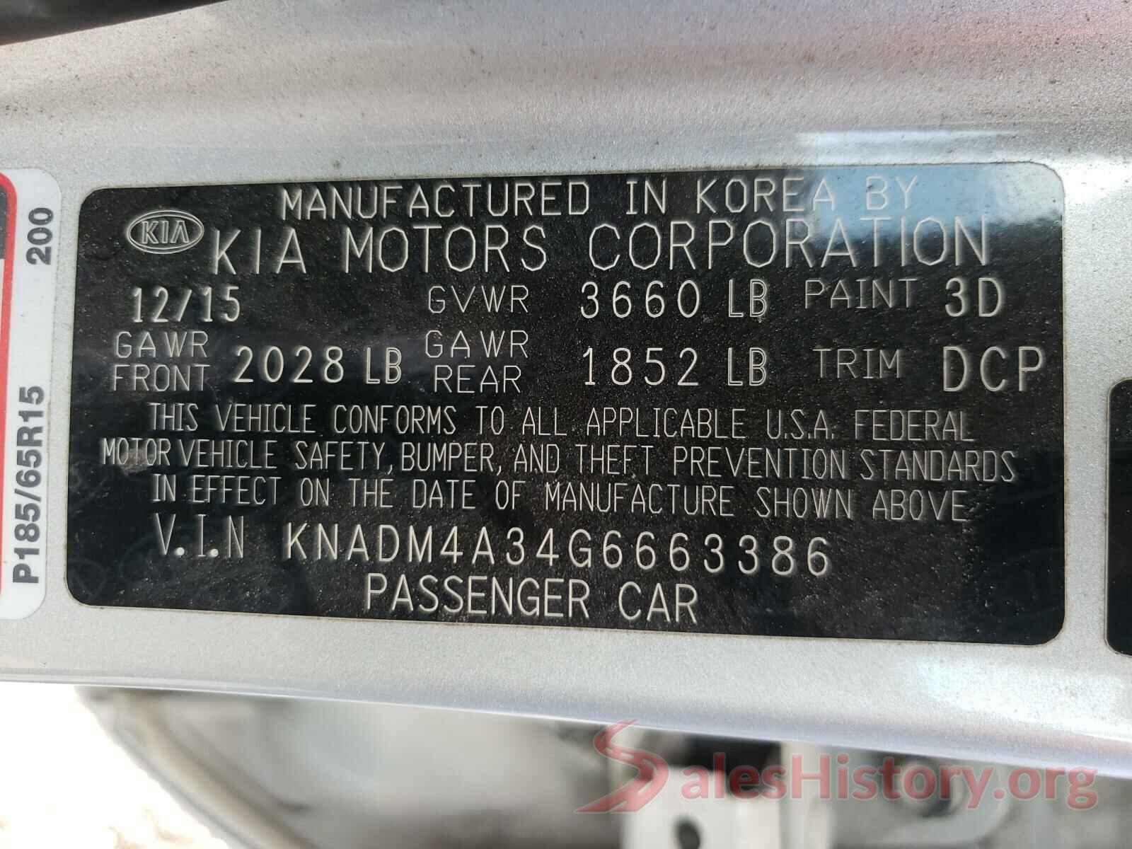 KNADM4A34G6663386 2016 KIA RIO