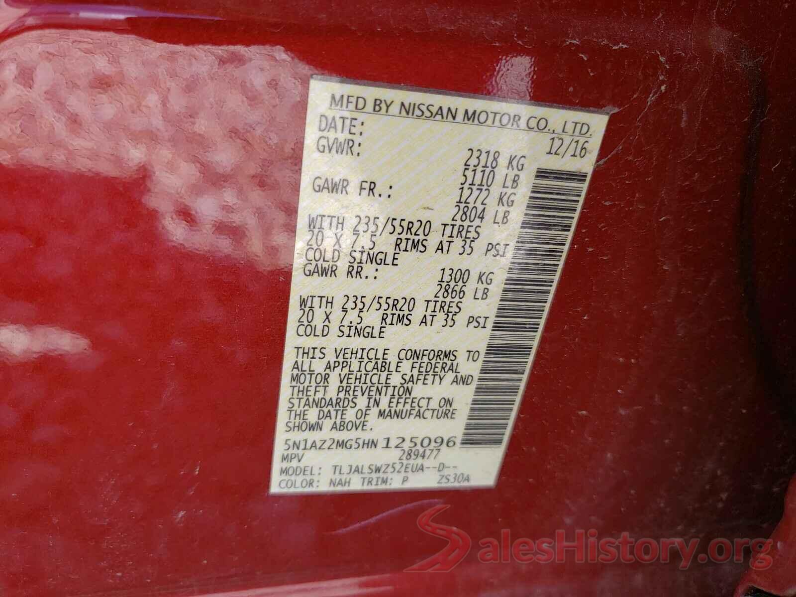 5N1AZ2MG5HN125096 2017 NISSAN MURANO