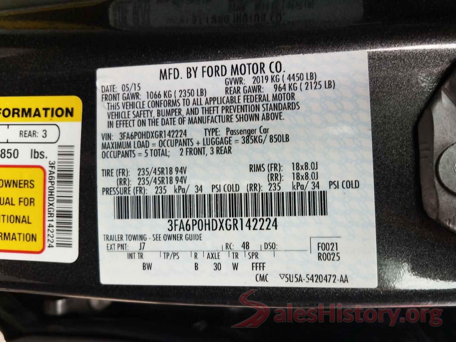 3FA6P0HDXGR142224 2016 FORD FUSION