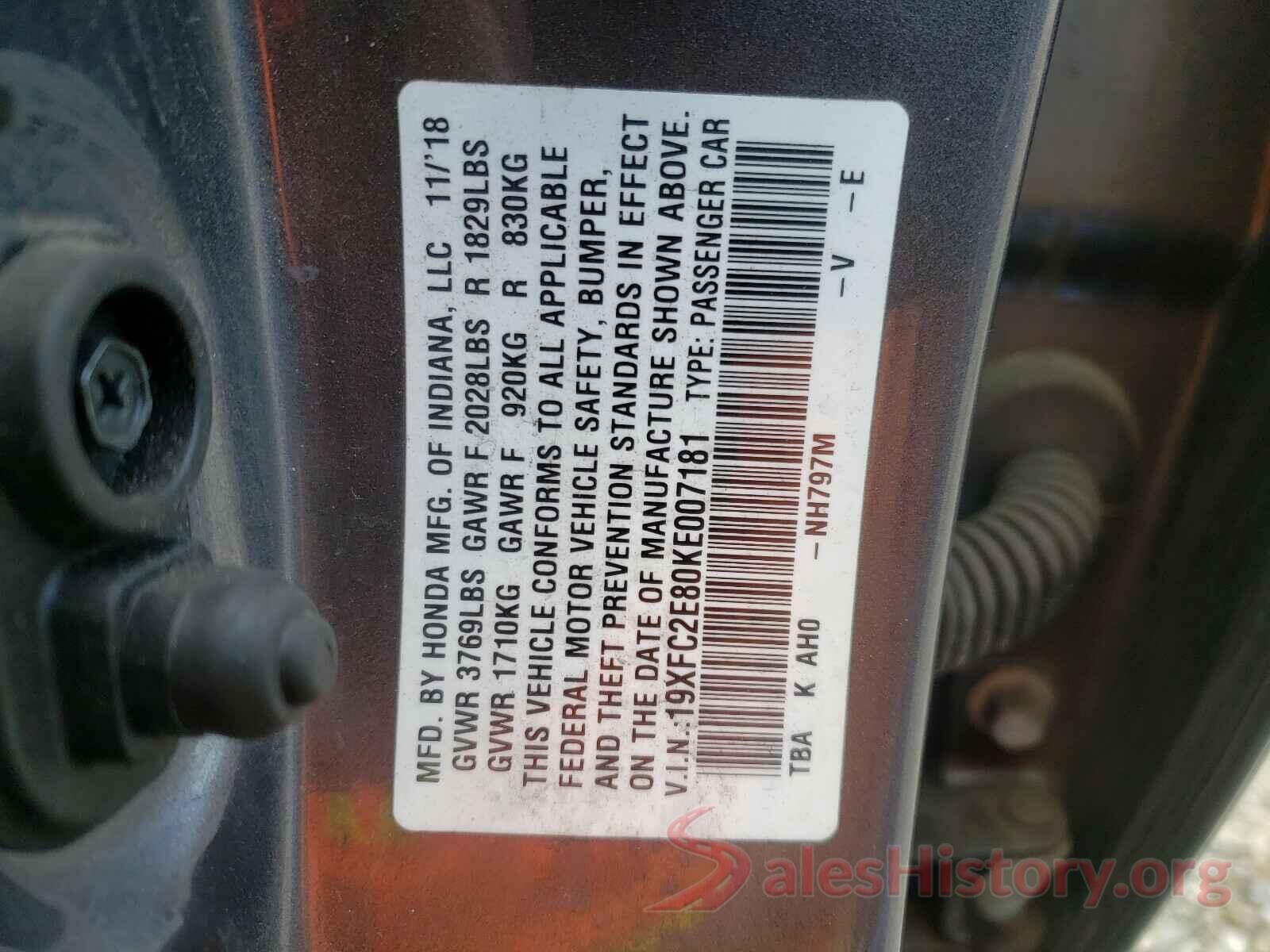 19XFC2E80KE007181 2019 HONDA CIVIC