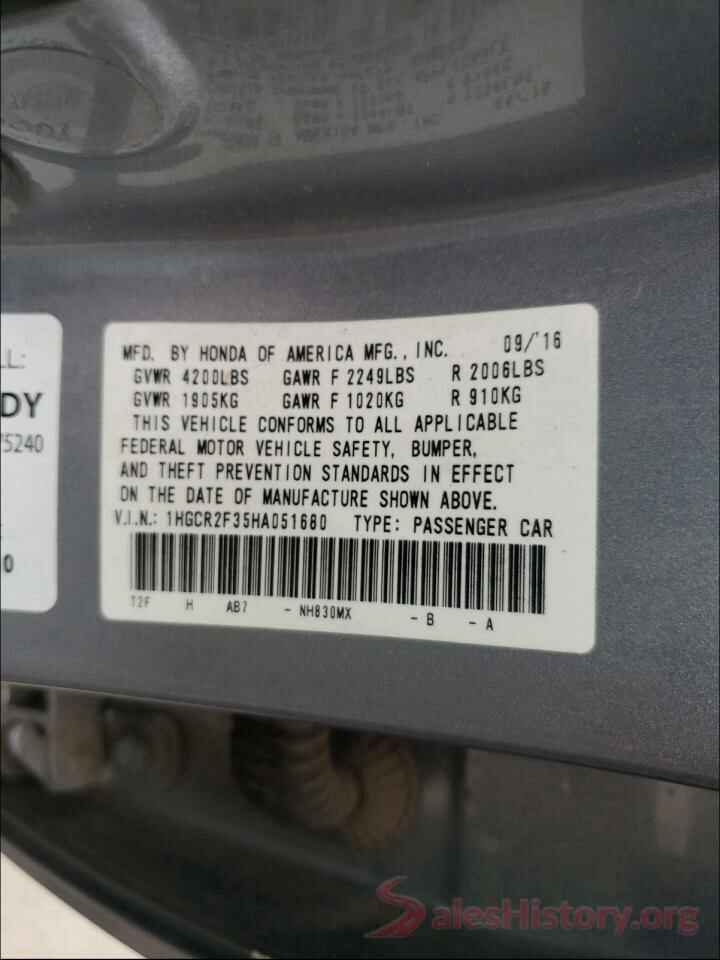 1HGCR2F35HA051680 2017 HONDA ACCORD