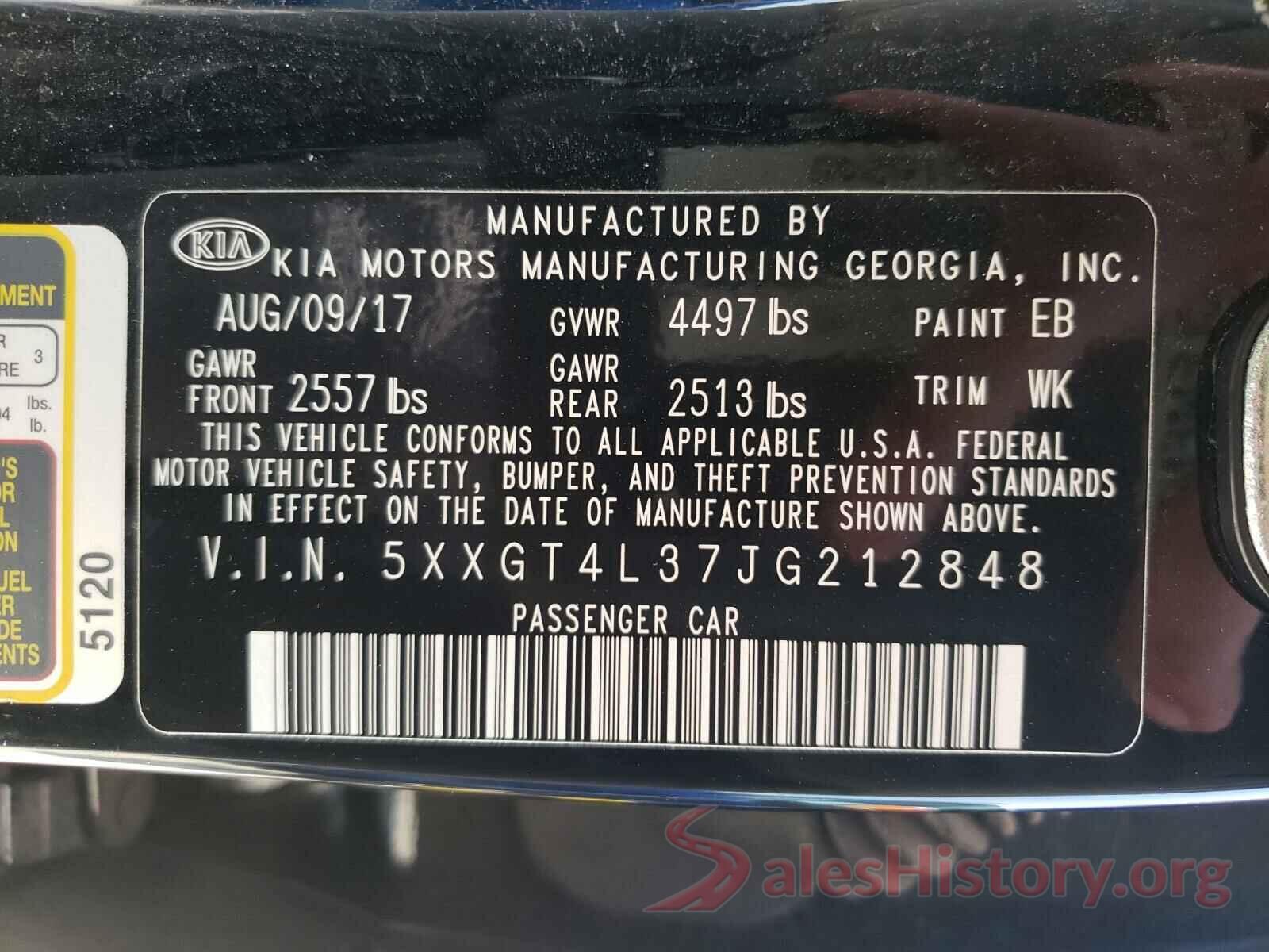 5XXGT4L37JG212848 2018 KIA OPTIMA