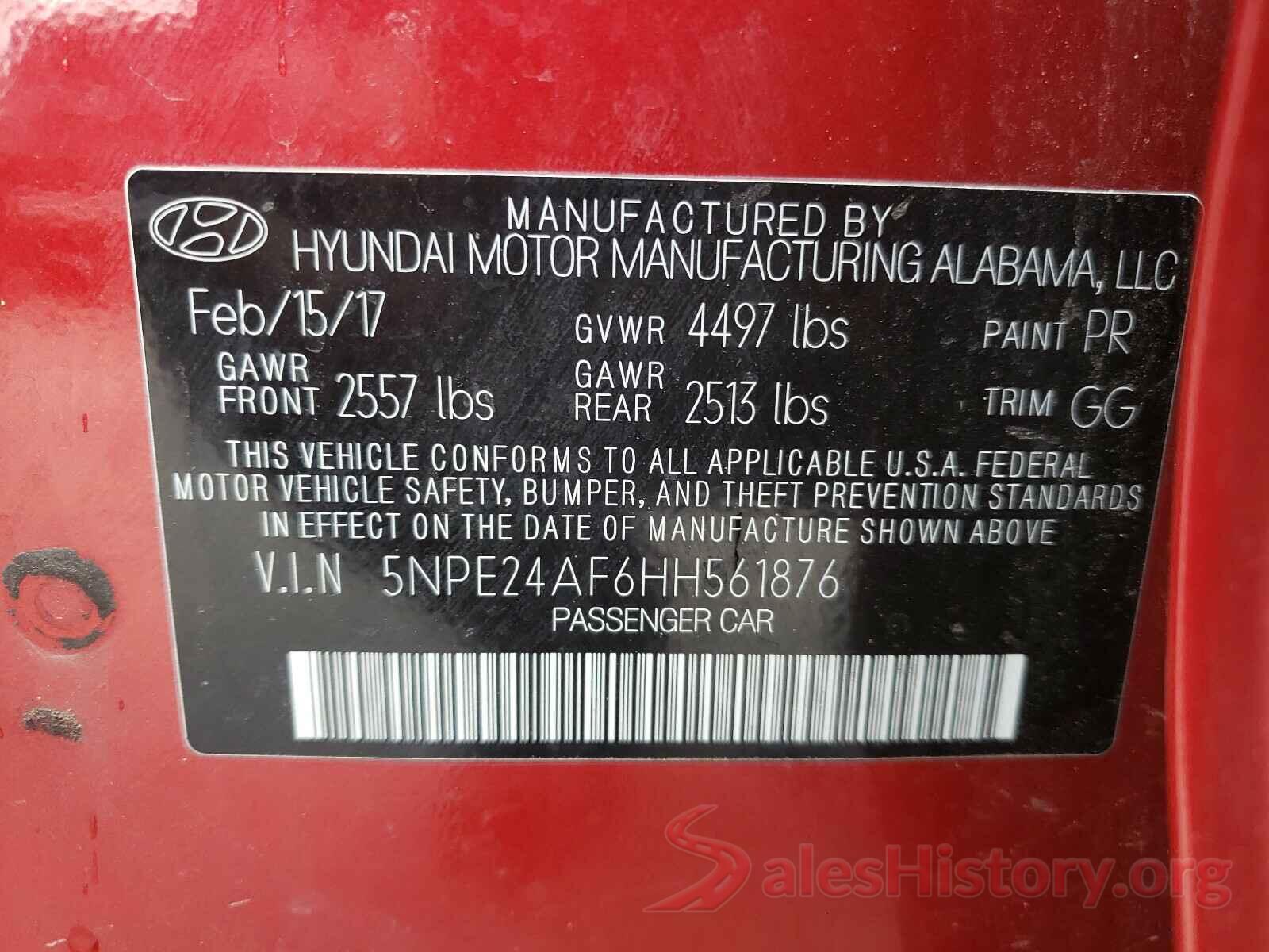 5NPE24AF6HH561876 2017 HYUNDAI SONATA