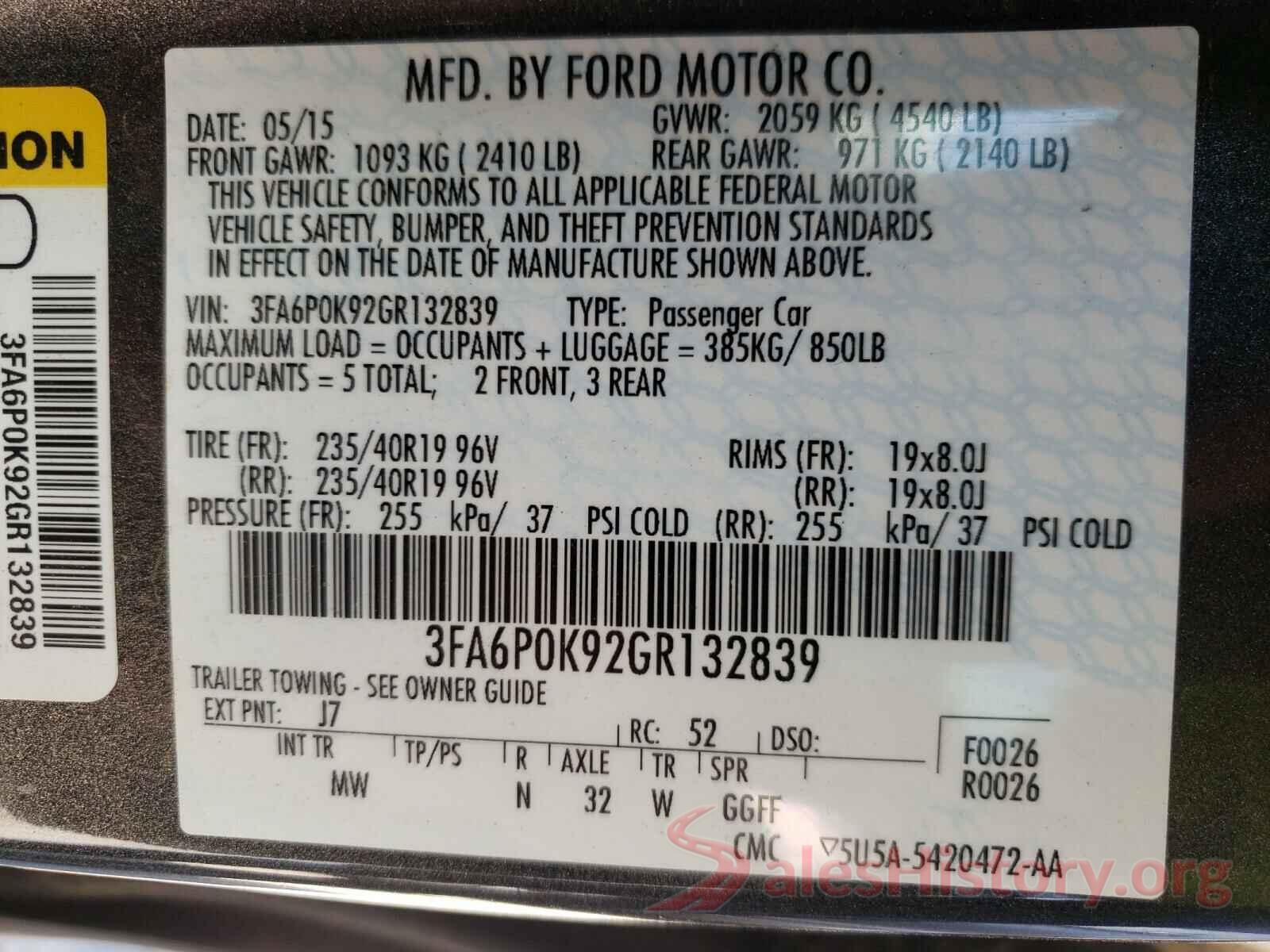 3FA6P0K92GR132839 2016 FORD FUSION