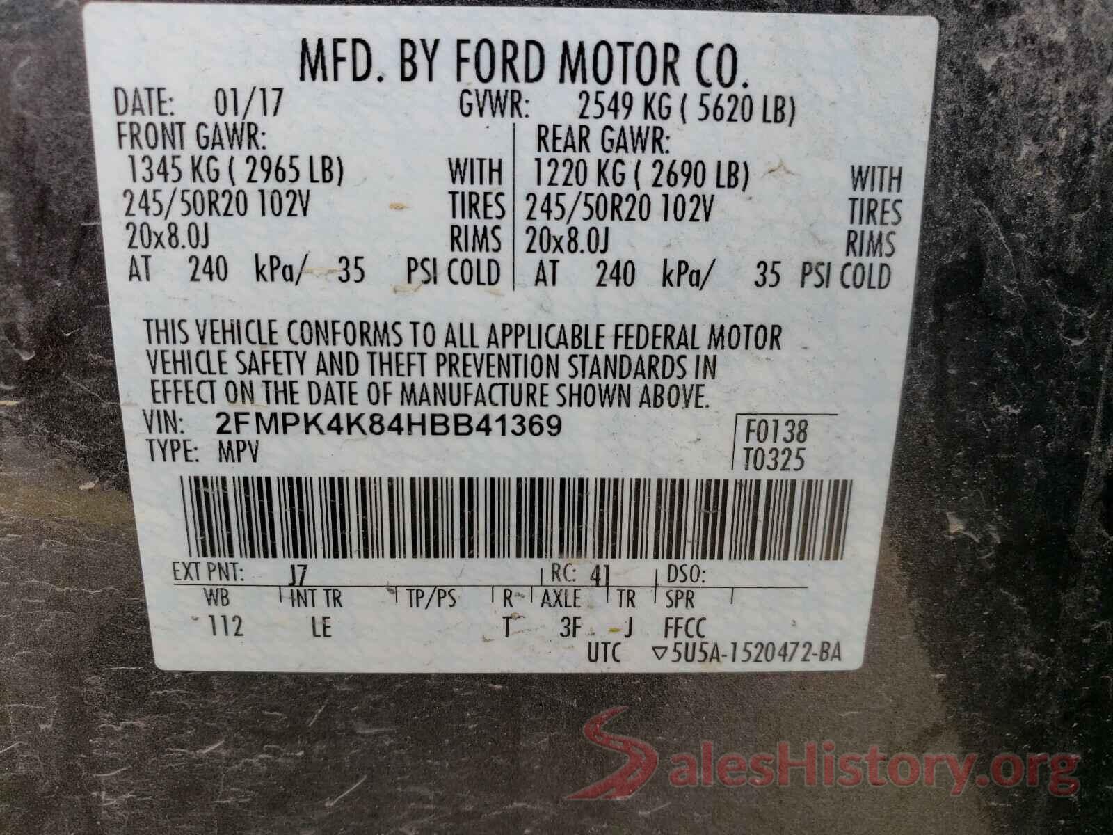 2FMPK4K84HBB41369 2017 FORD EDGE