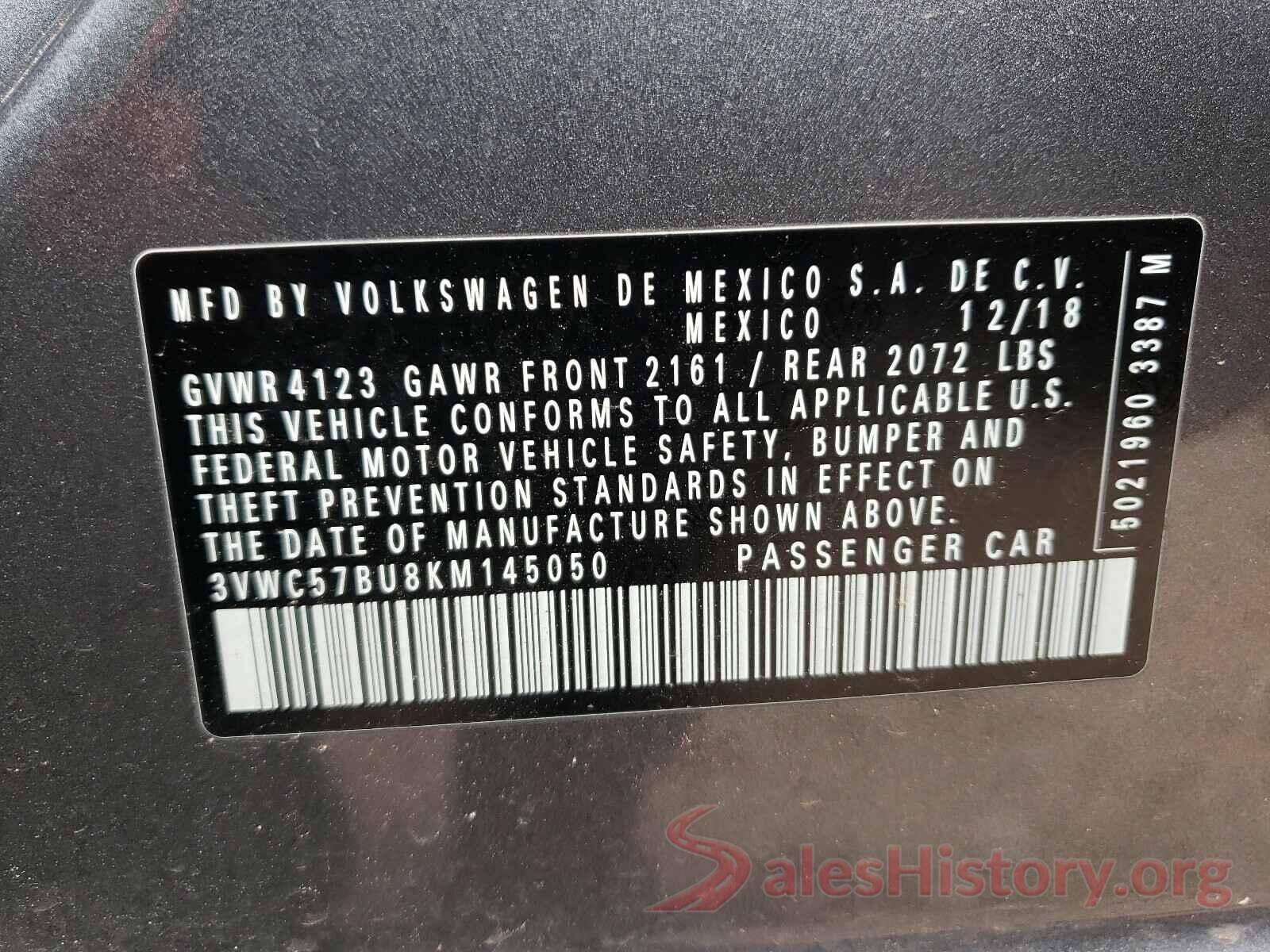 3VWC57BU8KM145050 2019 VOLKSWAGEN JETTA