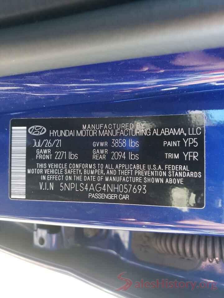 5NPLS4AG4NH057693 2022 HYUNDAI ELANTRA