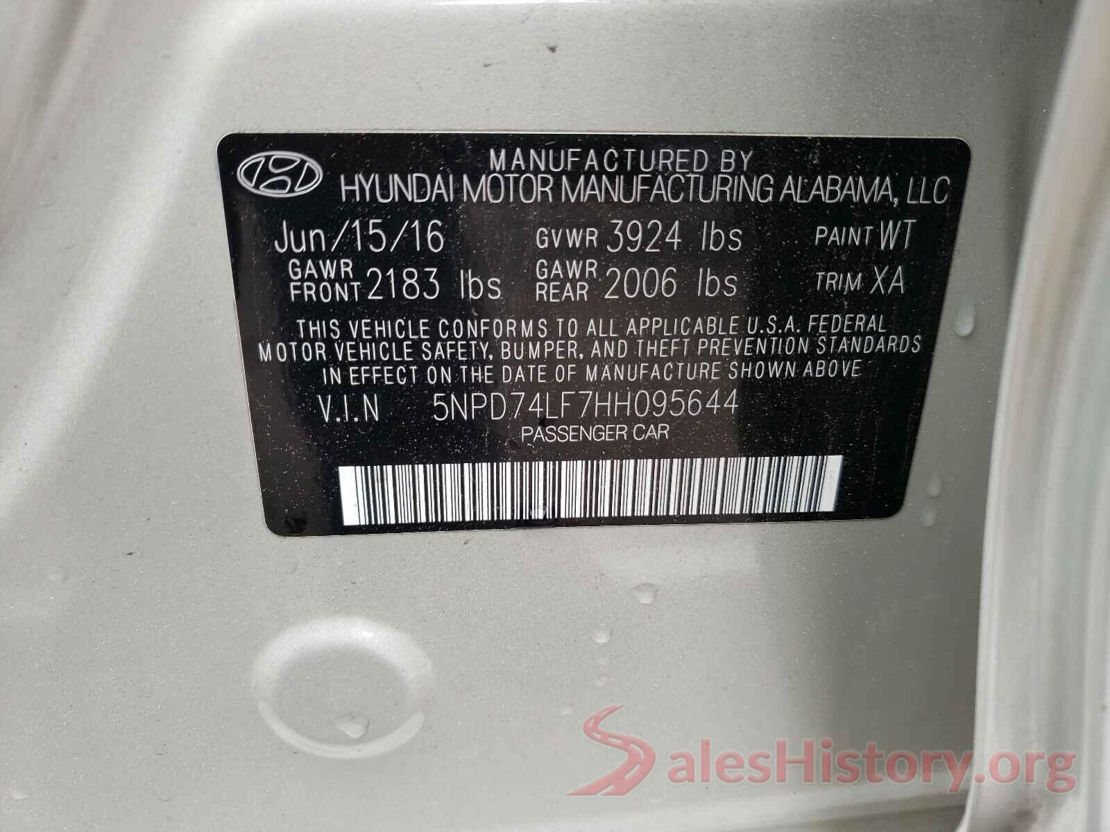 5NPD74LF7HH095644 2017 HYUNDAI ELANTRA