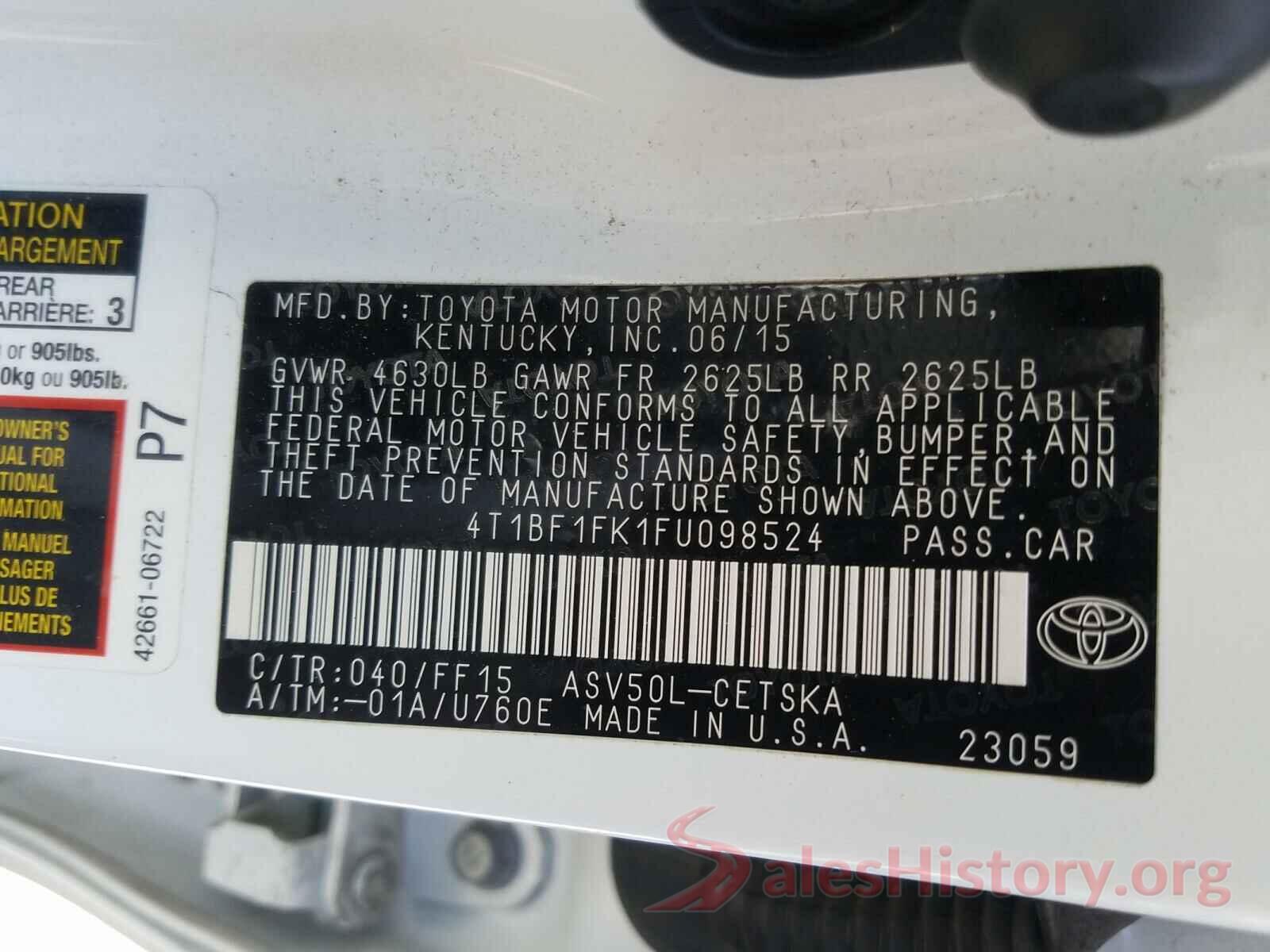 4T1BF1FK1FU098524 2015 TOYOTA CAMRY