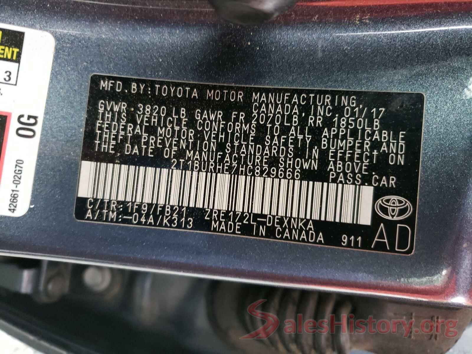 2T1BURHE7HC829666 2017 TOYOTA COROLLA